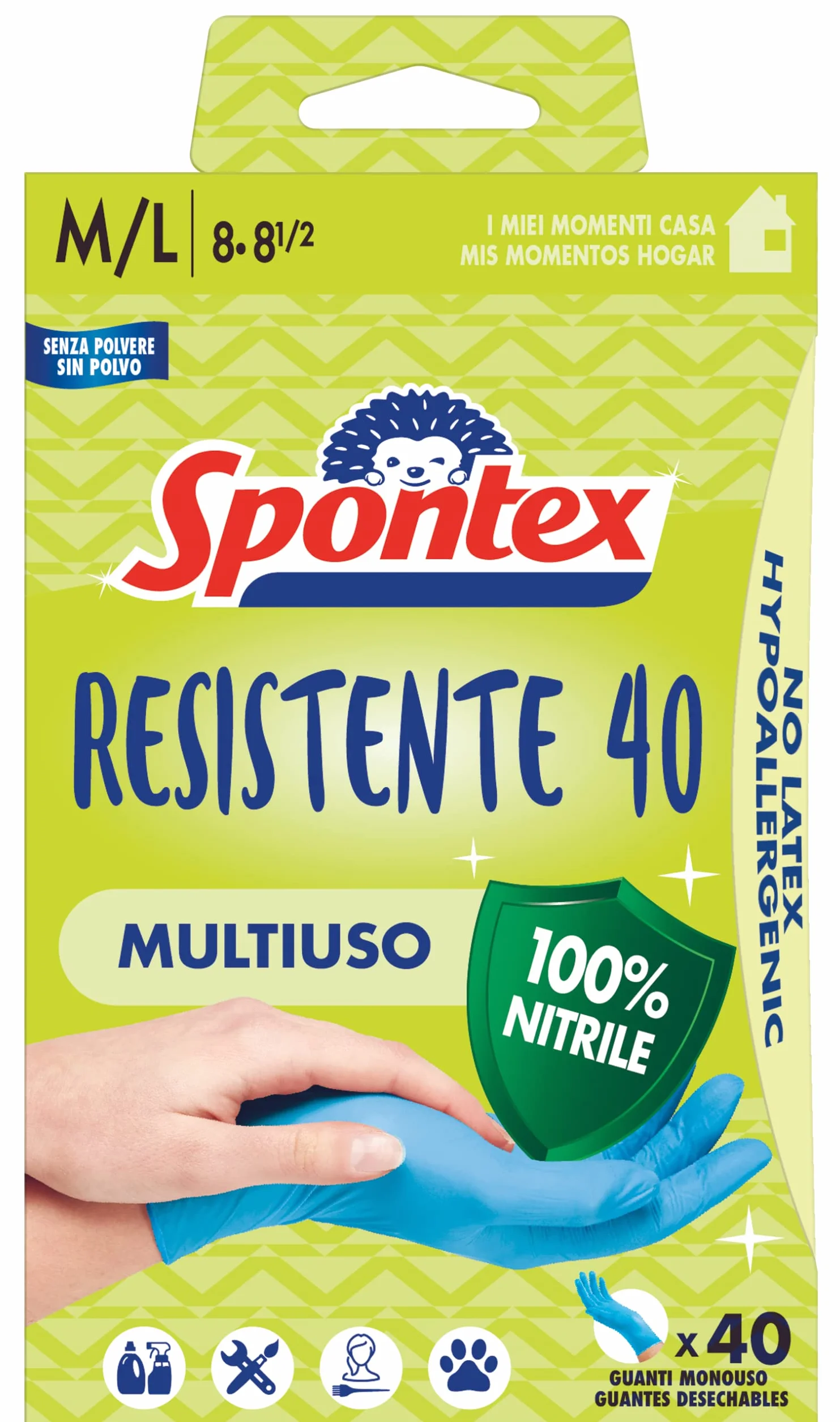 Spontex Guanti Monouso in Nitrile Ipoallergenici 40 Pezzi Taglia M/L