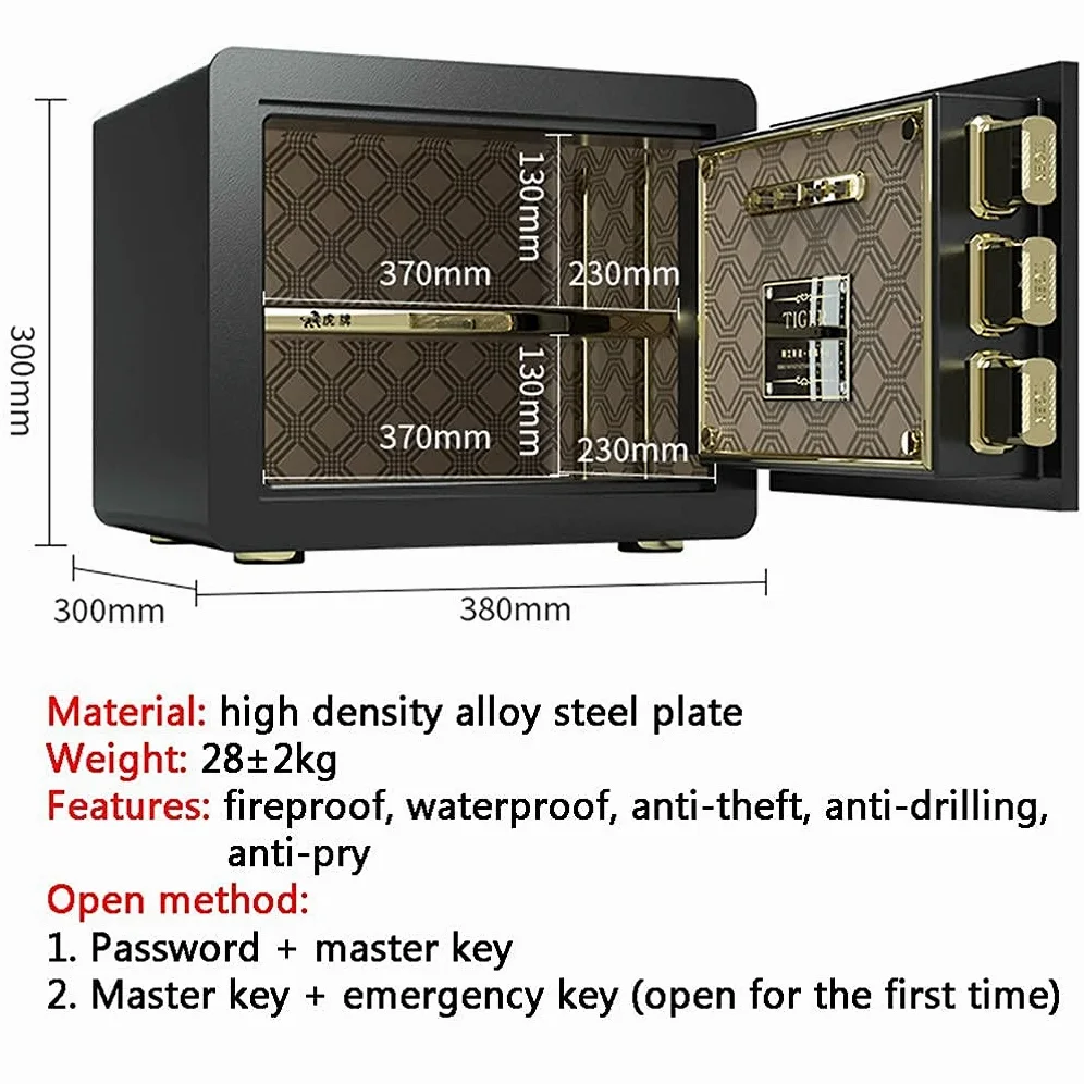 strongbox Cassaforte e ignifugo impermeabile di sicurezza armadio digitale sicuro elettronico con password di impronte digitali doppio allarme di sicurezza adatto per casa ufficio grande capacità