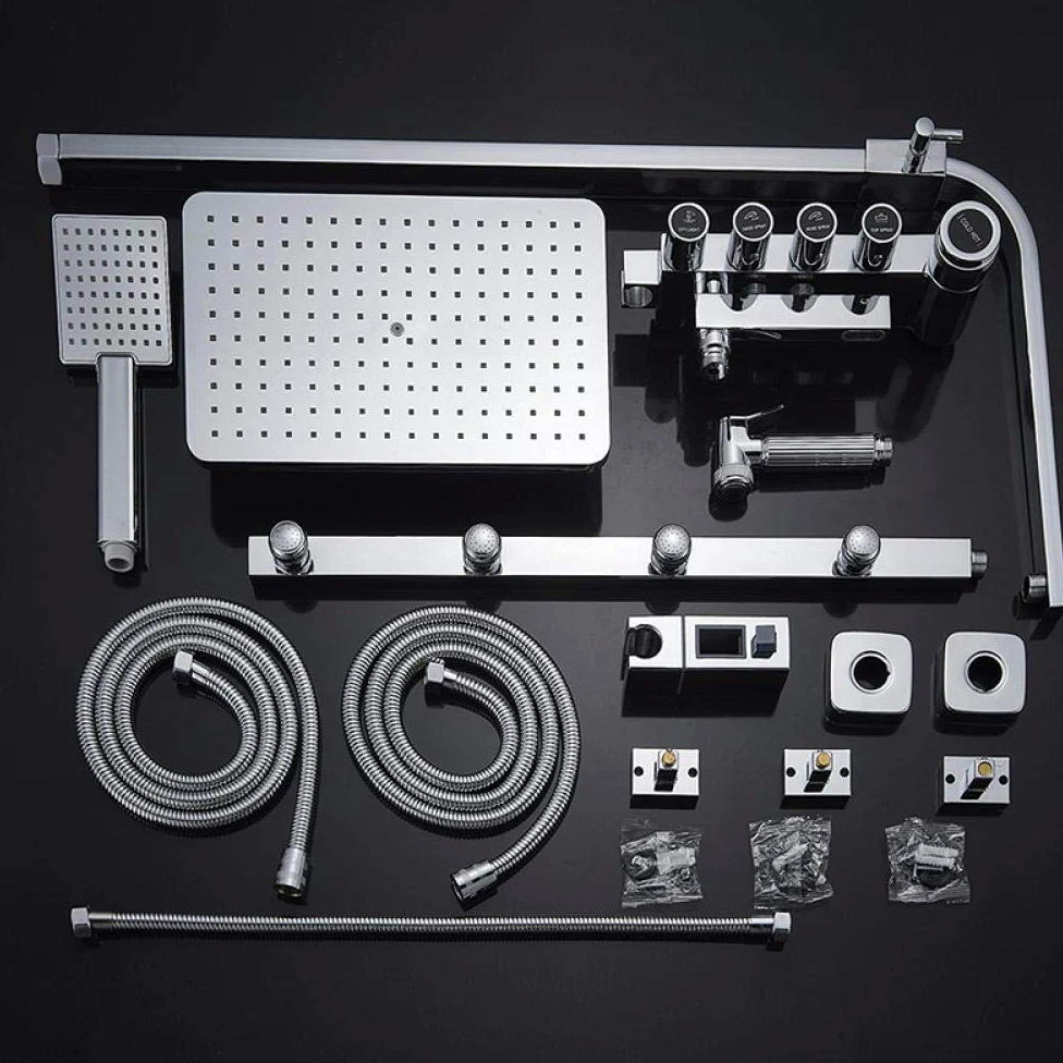 Set Rubinetto Doccia con Interruttore a 5 funzioni, Montaggio a Parete, soffione a Pioggia con beccuccio per Vasca, Miscelatore per Bidet, Cromato Argento