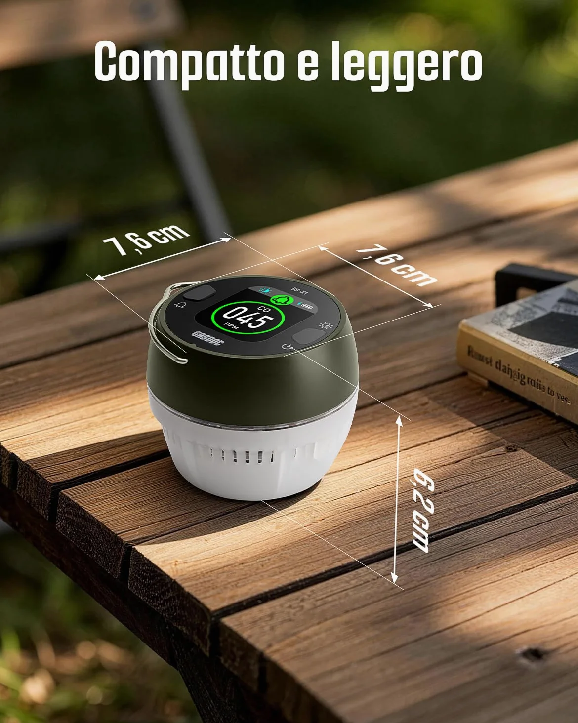 GasDoc DS-X1 Rilevatore Portatile di Monossido di Carbonio con Luce Ambientale, Rilevatore CO con Magnetico e Gancio, Monitor CO da Viaggio con Allarme Sonoro e Visivo per Campeggio, Camper e Auto