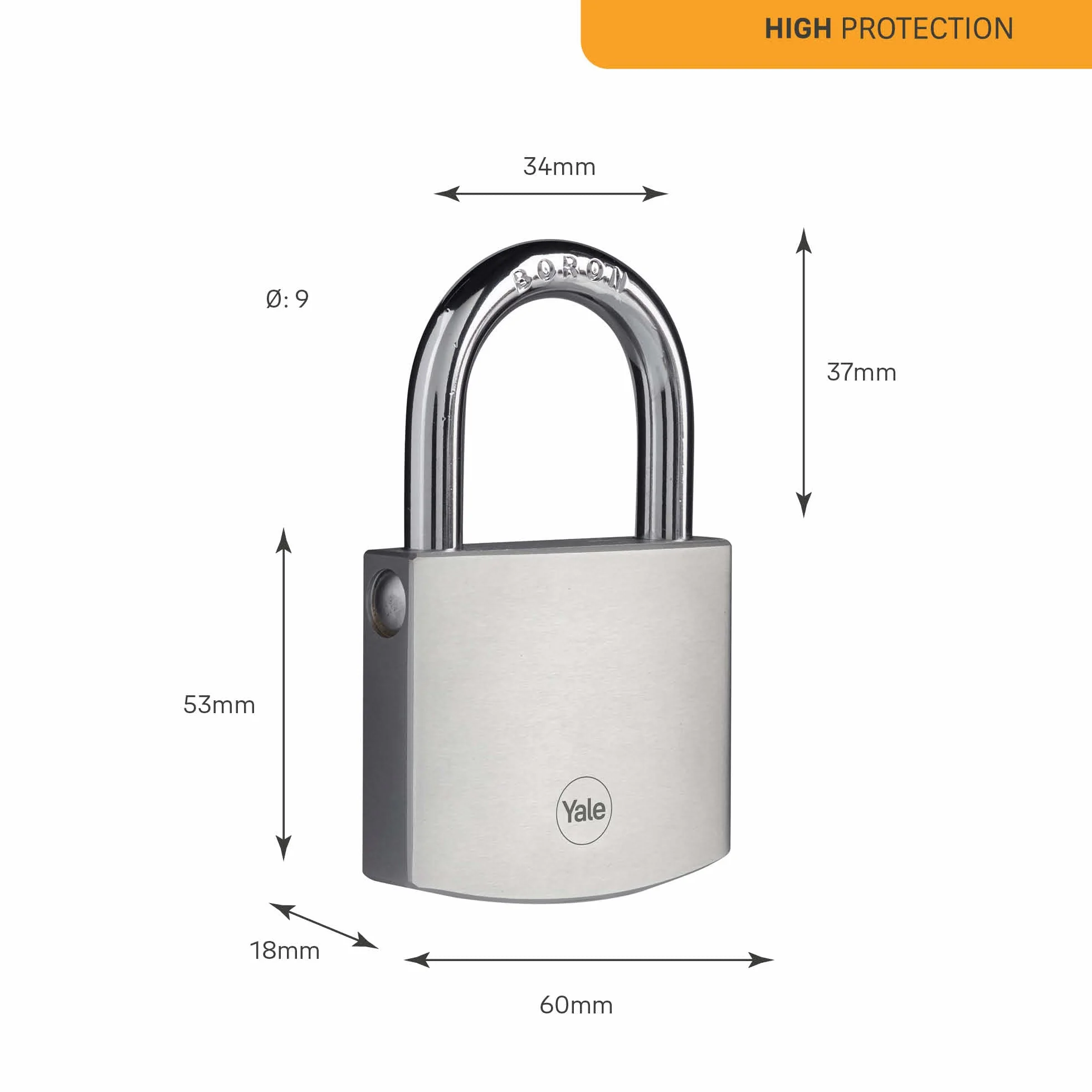 Yale Y120DB/60/135/1 - Lucchetto Alta Sicurezza in Ottone Cromato 60 mm, Arco in Boro, Doppia Chiusura, Resistente per Esterno, Testato EN12320, per Garage e Cancello