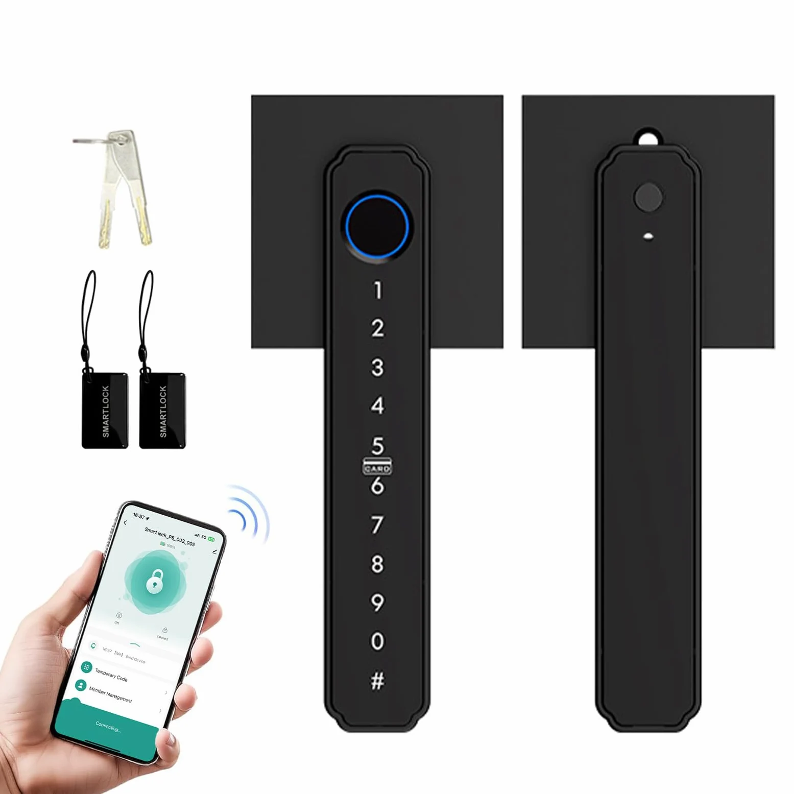 Serratura per Porta con Impronta Digitale, Serratura con Tastiera per Ingresso Senza Chiave 5 in 1, Intelligente con Controllo App Tastiera Retroilluminata per Porte d'Ingresso Uffici (BLACK)