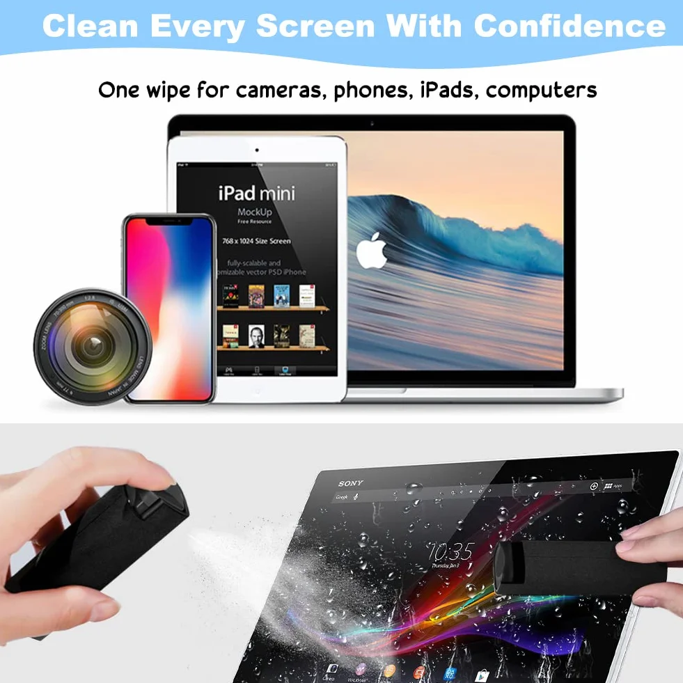 REFORUNG 2 Pz Spray 2 in 1 Ricaricabile per Gli Schermi di Telefoni 2in1 Bottiglia Spray Pulisci Schermo e Panno per Tutti i Telefoni, Tablet, Laptop,Schermo per Auto, Superficie in Vetro