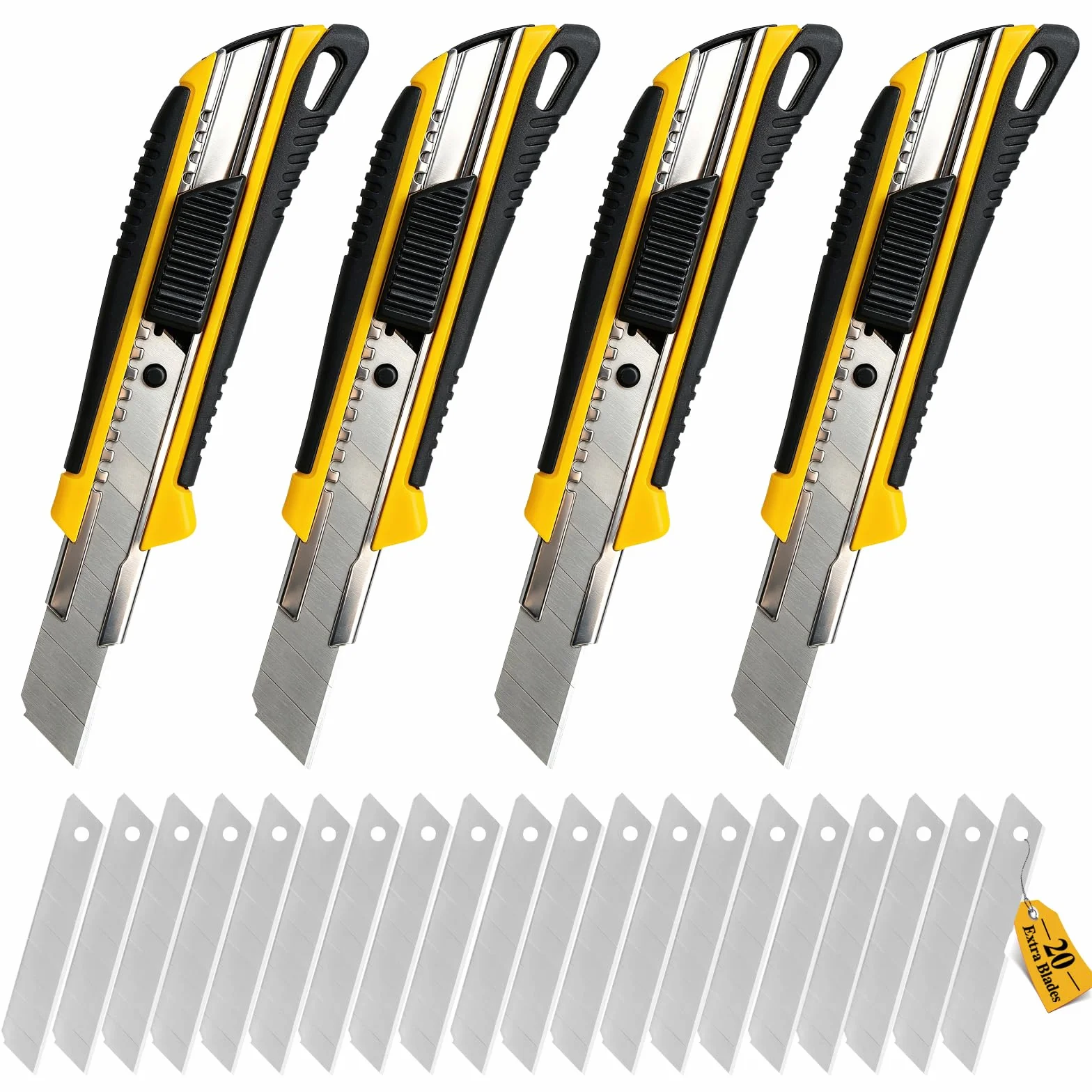 CCLIFE 4 pezzi taglierino professionale 18 mm + 20 lame maniglia antiscivolo per cartone moquette