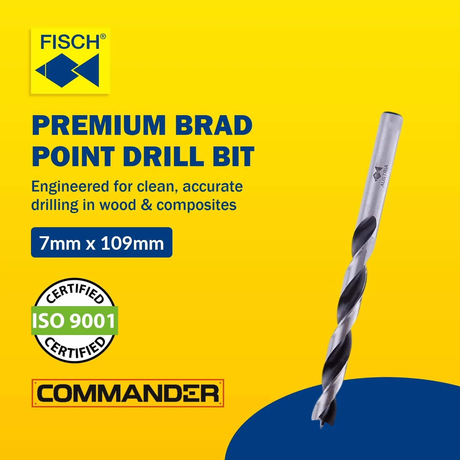 Fisch Punte per trapano Brad Point 7 mm x 109 mm per legno MDF vetro acrilico bordo smussato
