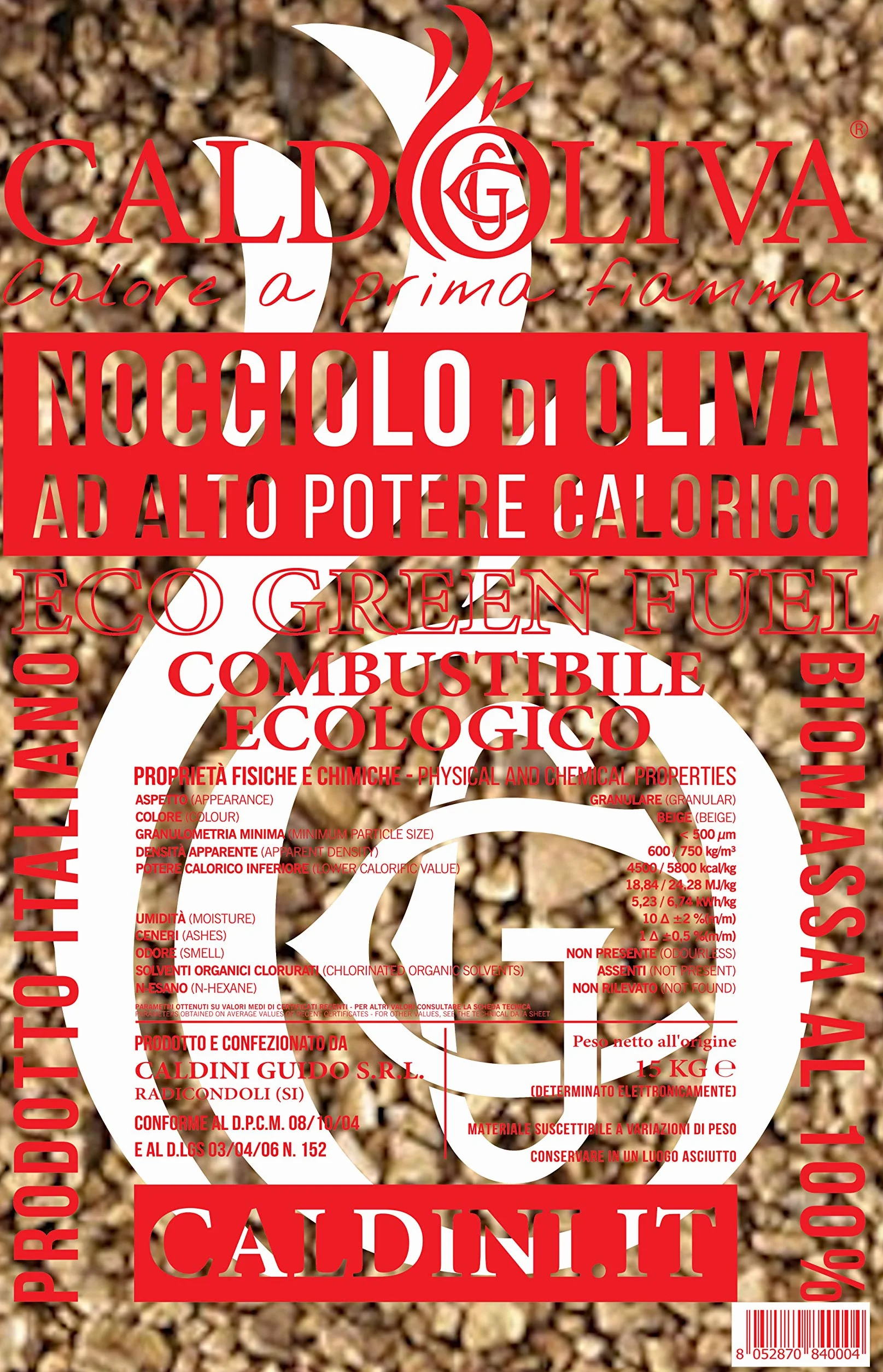 CALDOLIVA Nocciolo di oliva 15 kg Biomassa Combustibile eco Test Stufa Caldaia