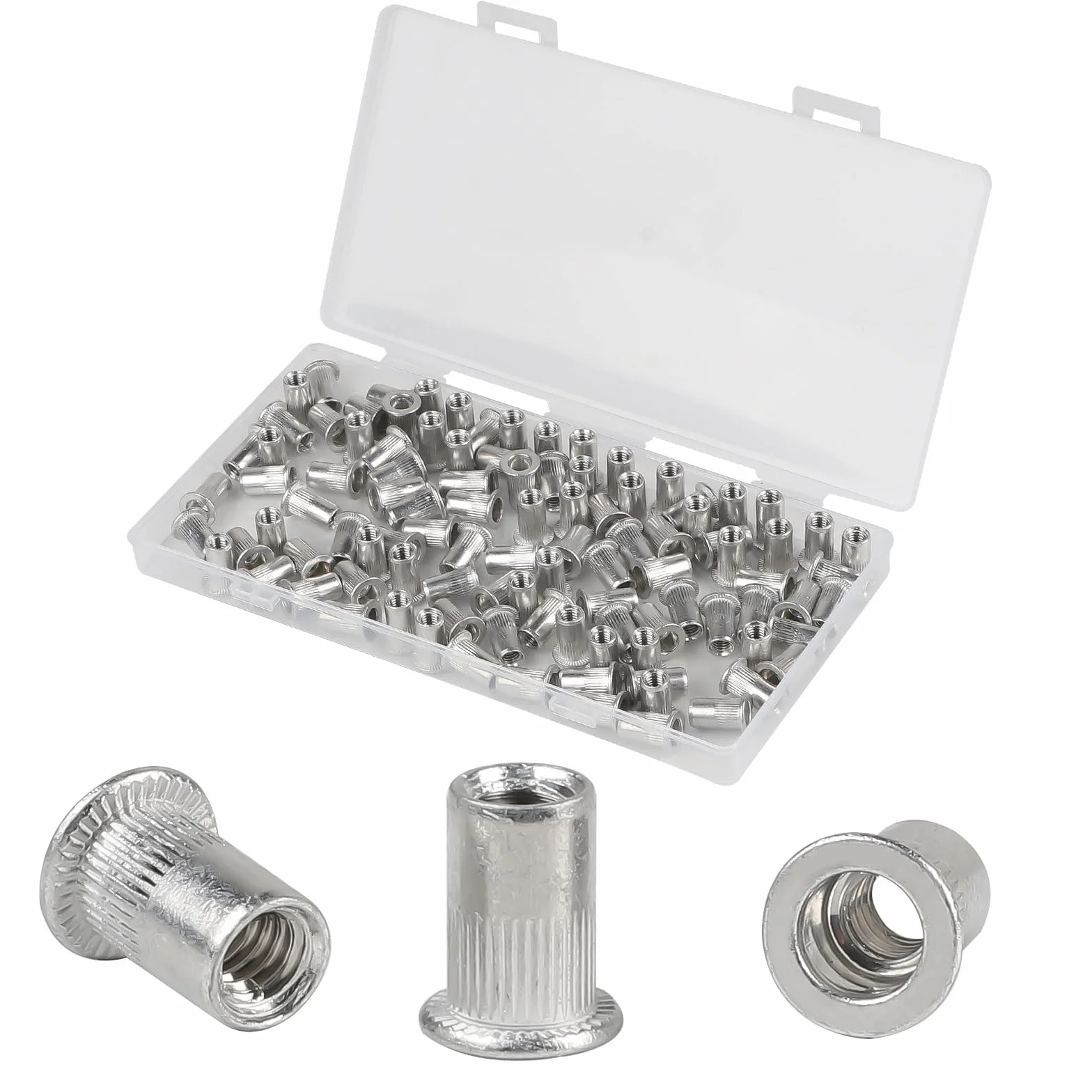 CPROSP 105 Pezzi Rivetti Filettati Alluminio M6 con Scatola Portaoggetti, Dado per Rivetto M6, Dadi per Rivetti Ciechi per Fissaggio Mobili
