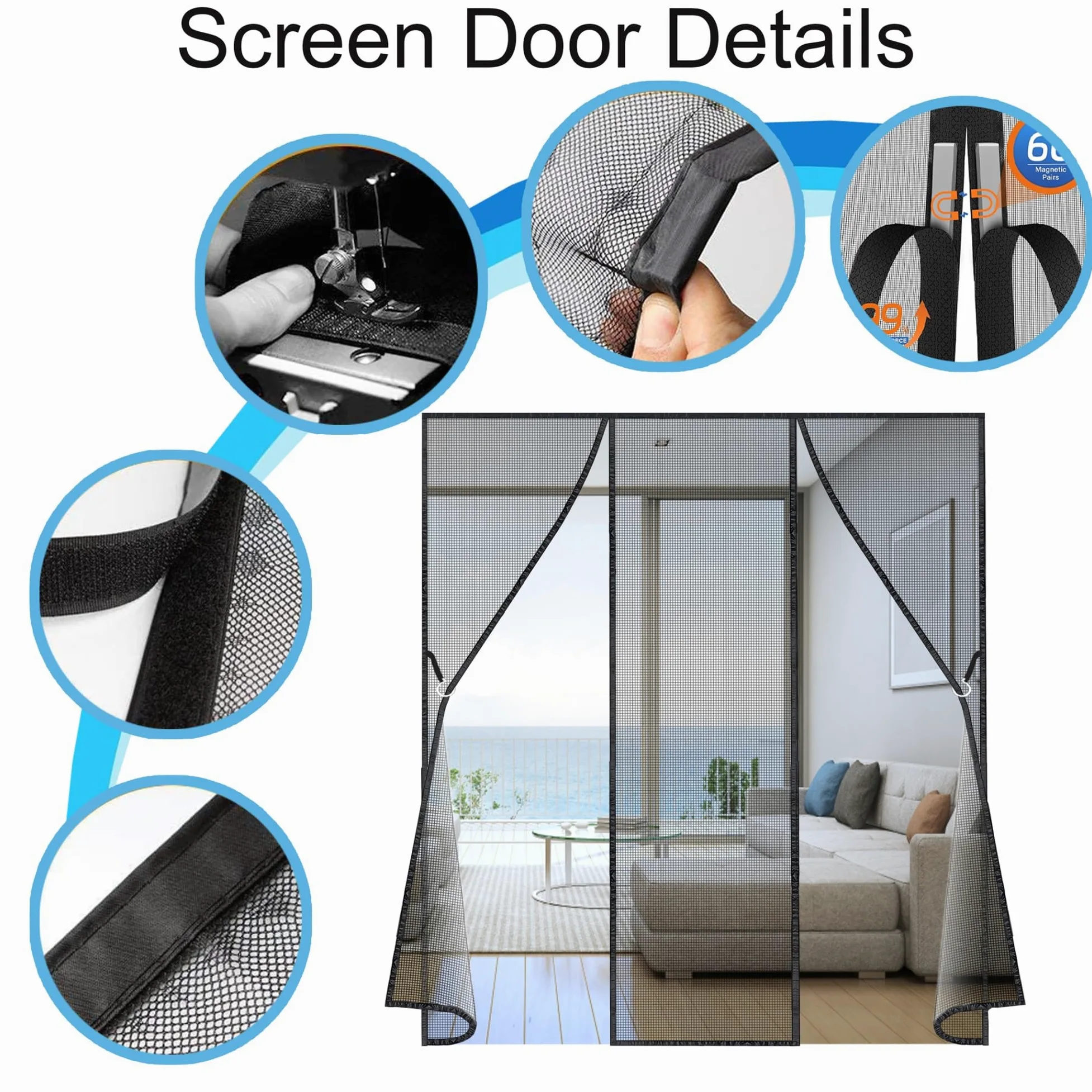 Zanzariera Magnetica, 300x215 cm Zanzariera Porta Finestra a Calamita Resistente Traspirante Tenda Anti Mosche per Balcone Soggiorno Camera da Letto, Facile da Montare LF2C1 Nero