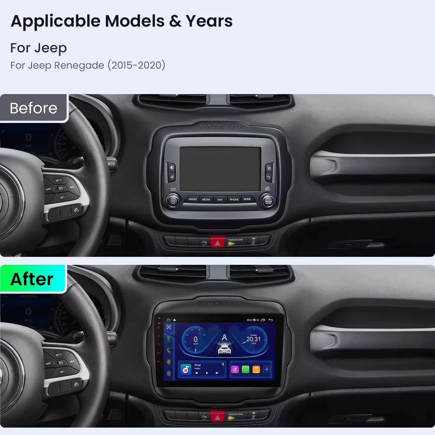 Autoradio Android 9 Pollici per Jeep Renegade 2014-2019, Schermo Touch HD, Apple CarPlay & Android Auto, GPS Navigatore, Bluetooth WiFi USB (4GB RAM 64GB ROM) CTB-RNG10X