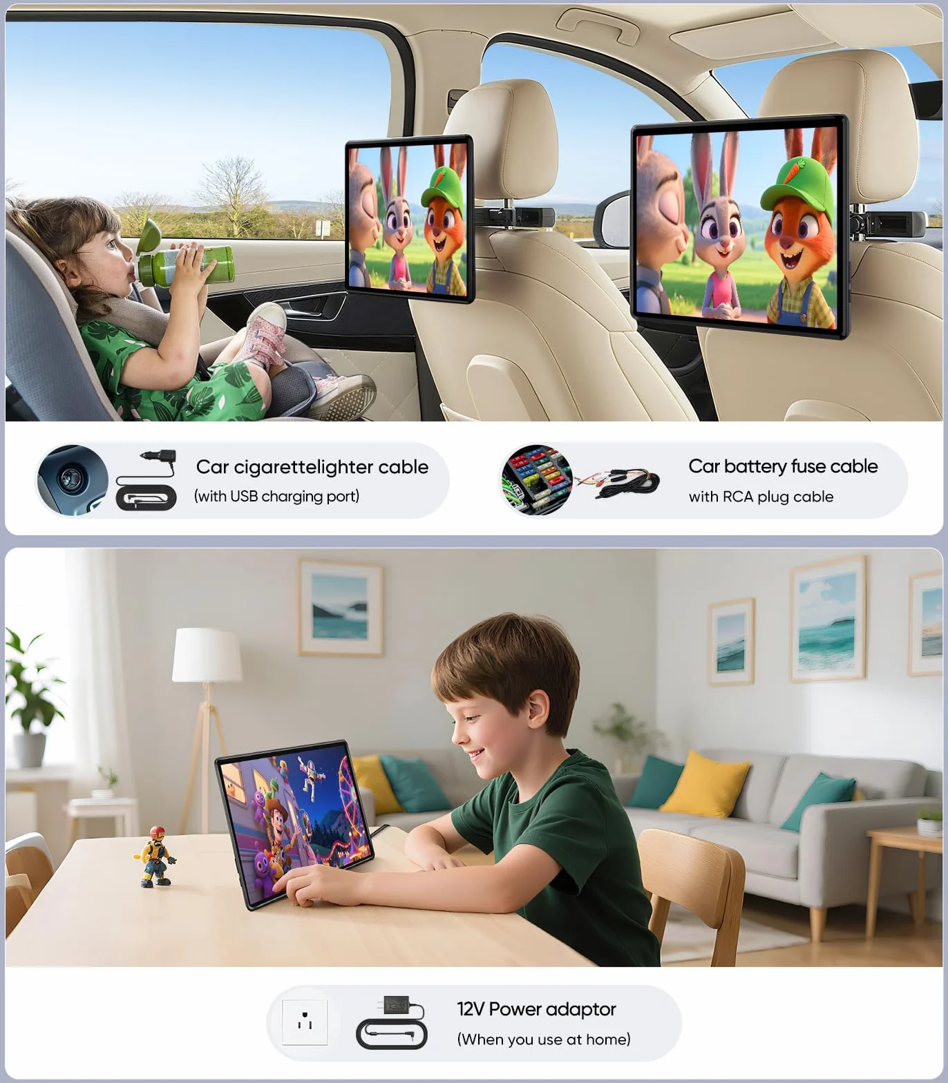 Monitor poggiatesta auto da 13,5 pollici, TV portatile per sedile posteriore, sistema di intrattenimento per sedili posteriori, mirroring wireless, riproduzione video 4K, TV per poggiatesta auto e