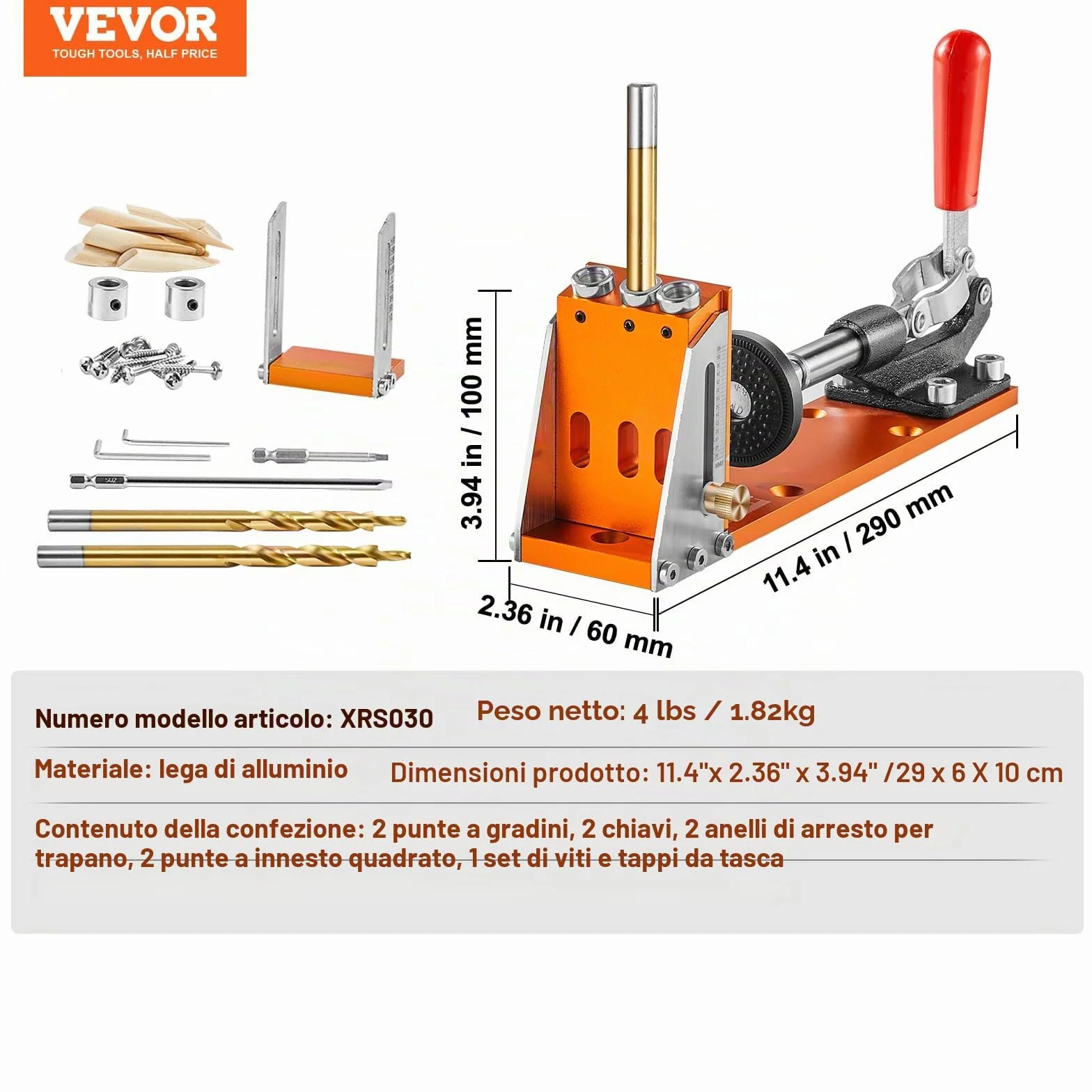VEVOR Kit Dime per Fori Tascabili 3 Fori con Chiave Punte Quadrate, Set Dima Foratura Angolare Lavorazione Legno Alluminio