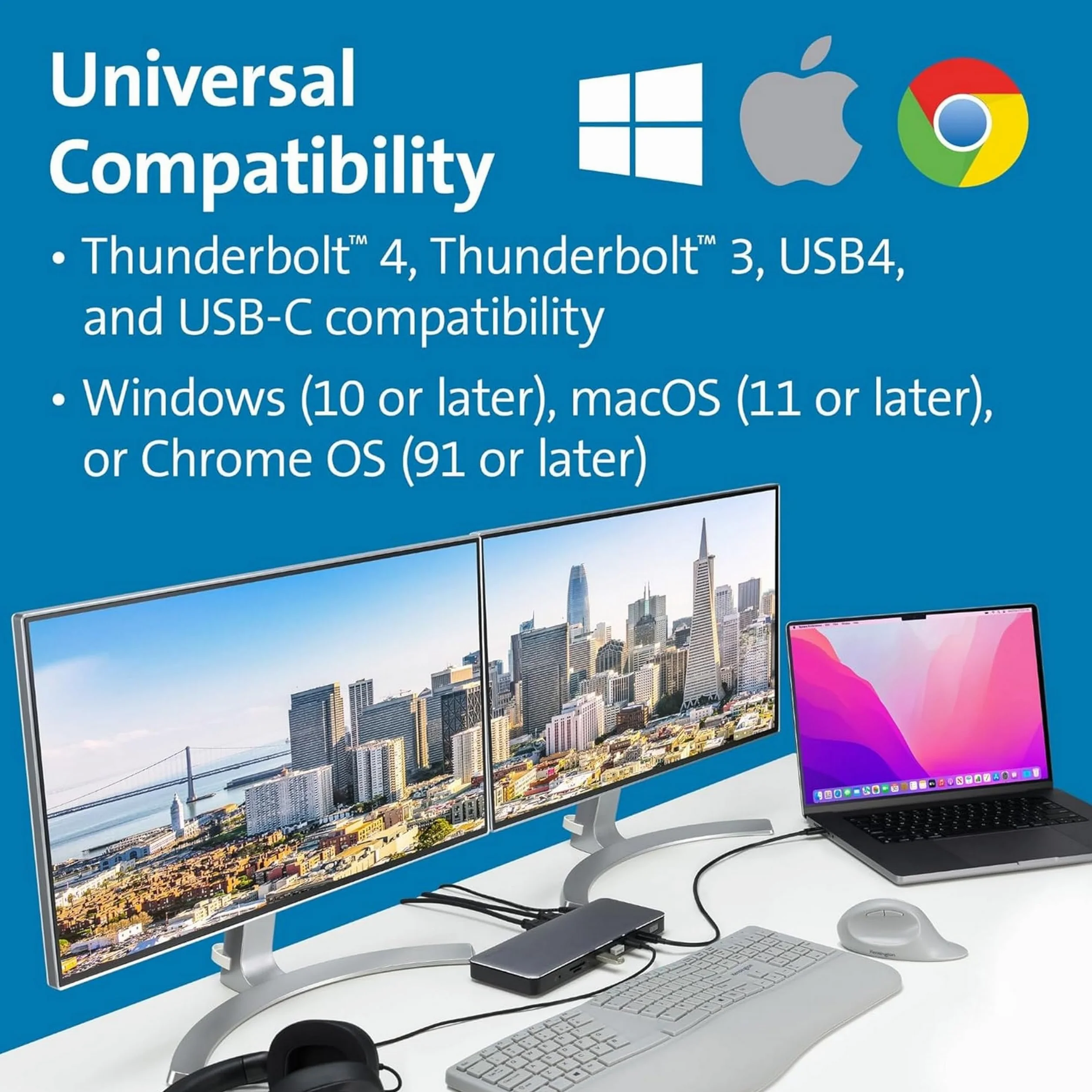 Kensington SD5760T Docking Station Thunderbolt 4 per Doppio Monitor 8K/4K con Lettore di Schede Micro SD, Alimentazione 96 W, 2 Porte HDMI, Ethernet, USB-C 3.2 e 4 Porte USB-A (K34110EU)