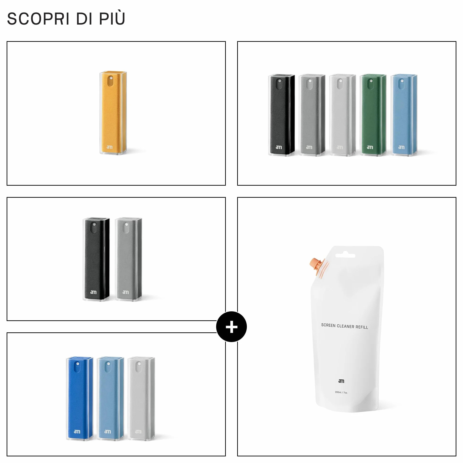 am Spray Pulizia Schermo 2 in 1 con Panno in Microfibra Integrato per Smartphone, Tablet, Laptop, Monitor PC, Smart TV e Display Auto, Ricaricabile (Giallo, 1 Pack)