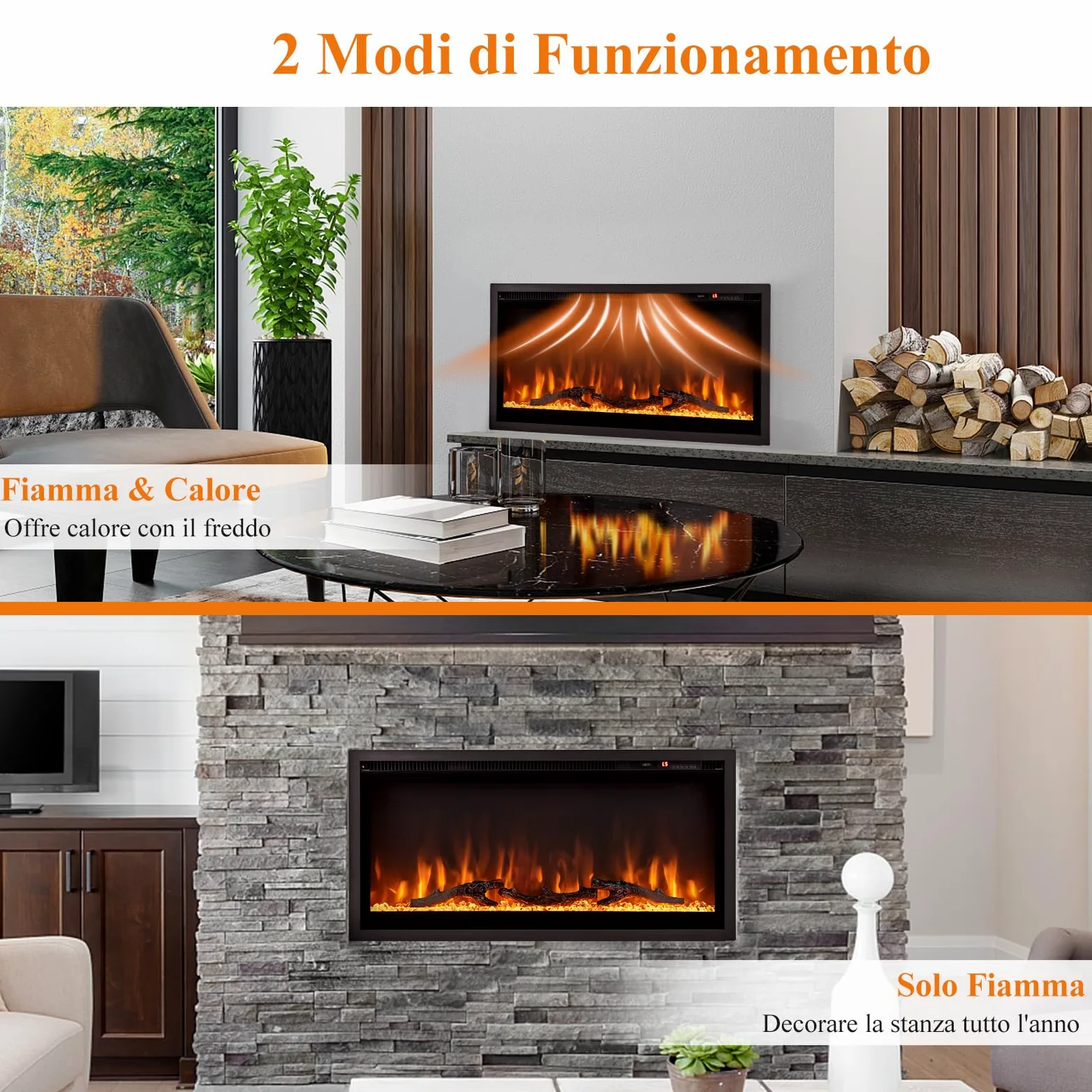 RELAX4LIFE Camino Elettrico e Termocamino Elettrico 750W/1500W, Temperatura 18-28ºC e Timer 1-8 ore con Telecomando, Fiamma Realistica in 9 Colori e 5 Luminosità, 91,5 x 14 x 45 cm