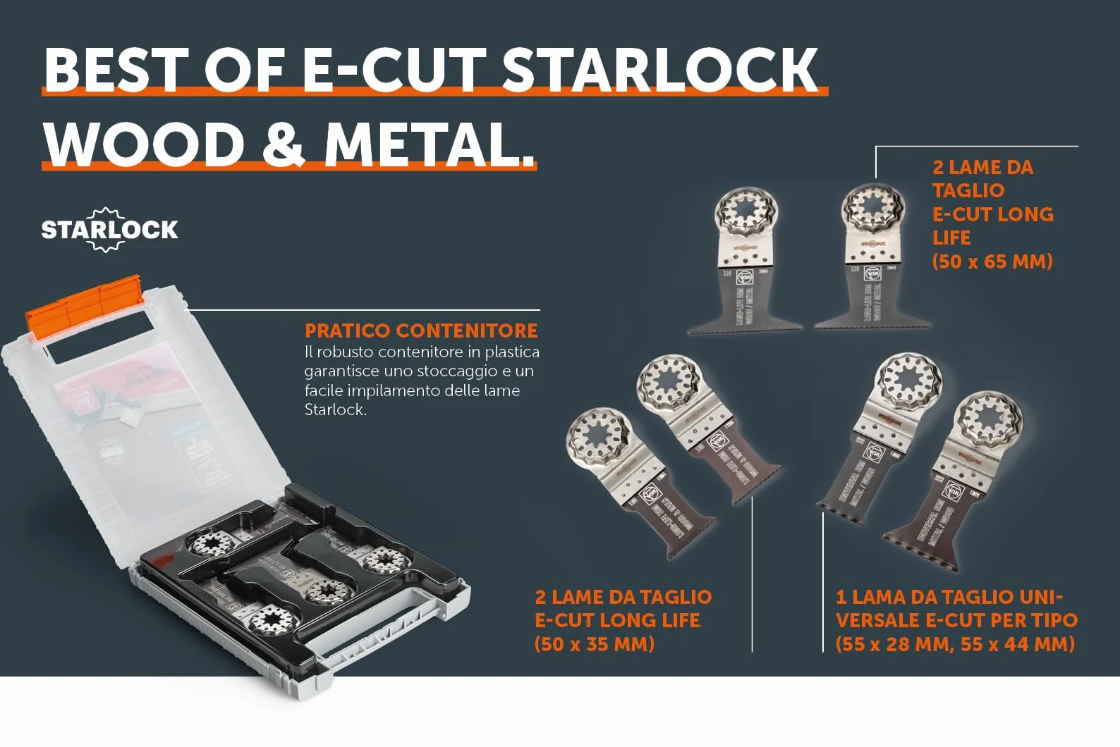 FEIN Best of E-Cut Starlock WOOD & METAL, 6 lame da taglio in profondità E-Cut per operazioni di taglio in legno e metallo, Attacco Starlock, adatto a tutti gli utensili multifunzione FEIN