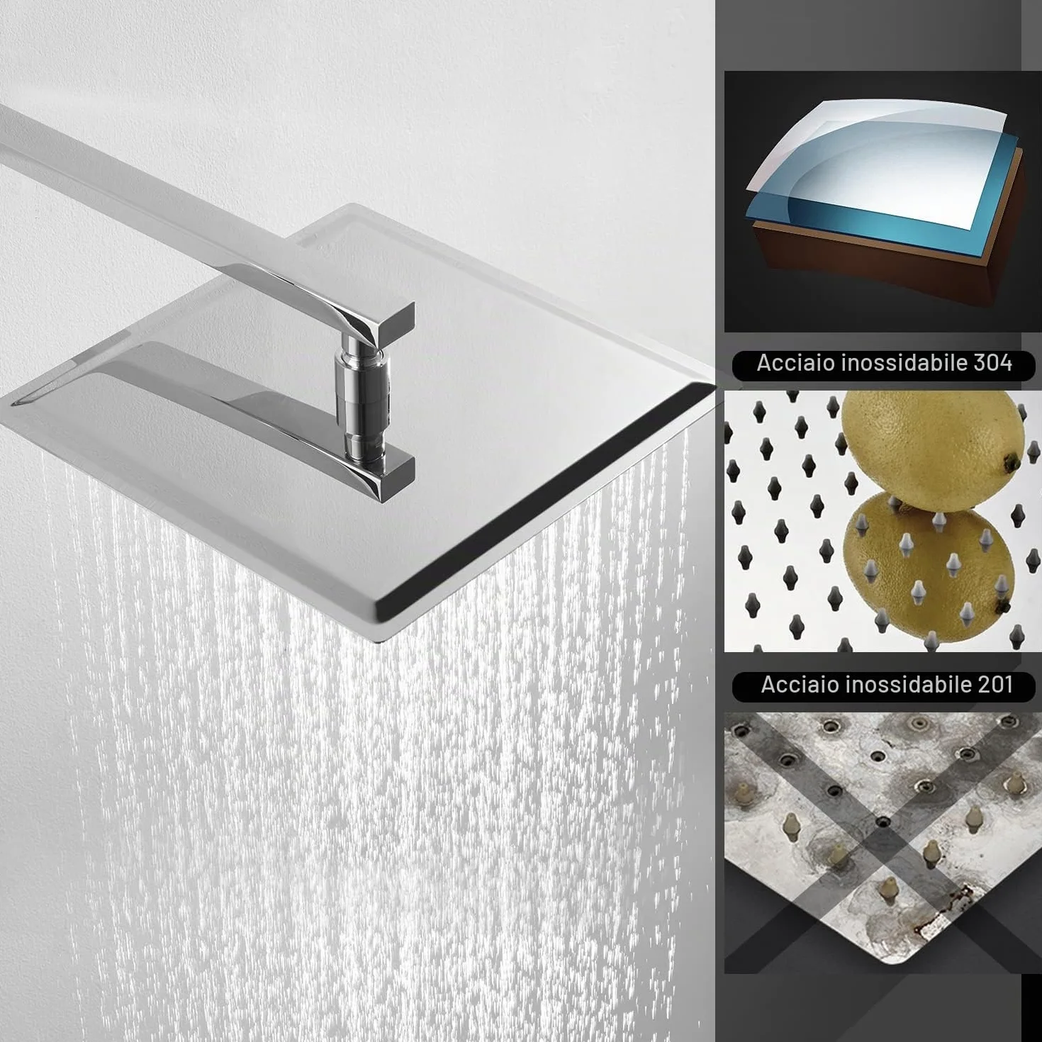 JOHO Soffione Doccia da Parete in Acciaio Inox 304 40x40 cm Quadrato con Ugelli Antiicalcare