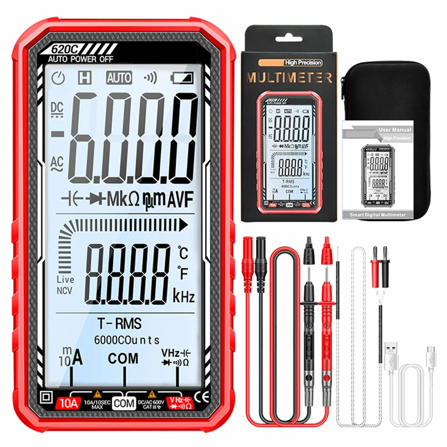 Tester per multimetro digitale, multimetro intelligente con misurazione del voltmetro digitale, voltmetro digitale, voltage corrente, resistenza continuità, temperatura di capacità per elettrici, fai