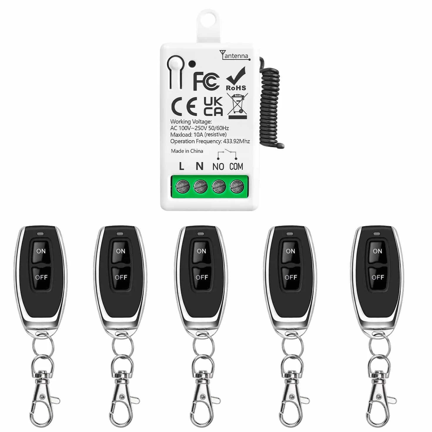 433 MHz AC 220V 230V 1 Canale Interruttore Remoto Wireless Modulo Ricevitore Rele RF con 5 Trasmettitori