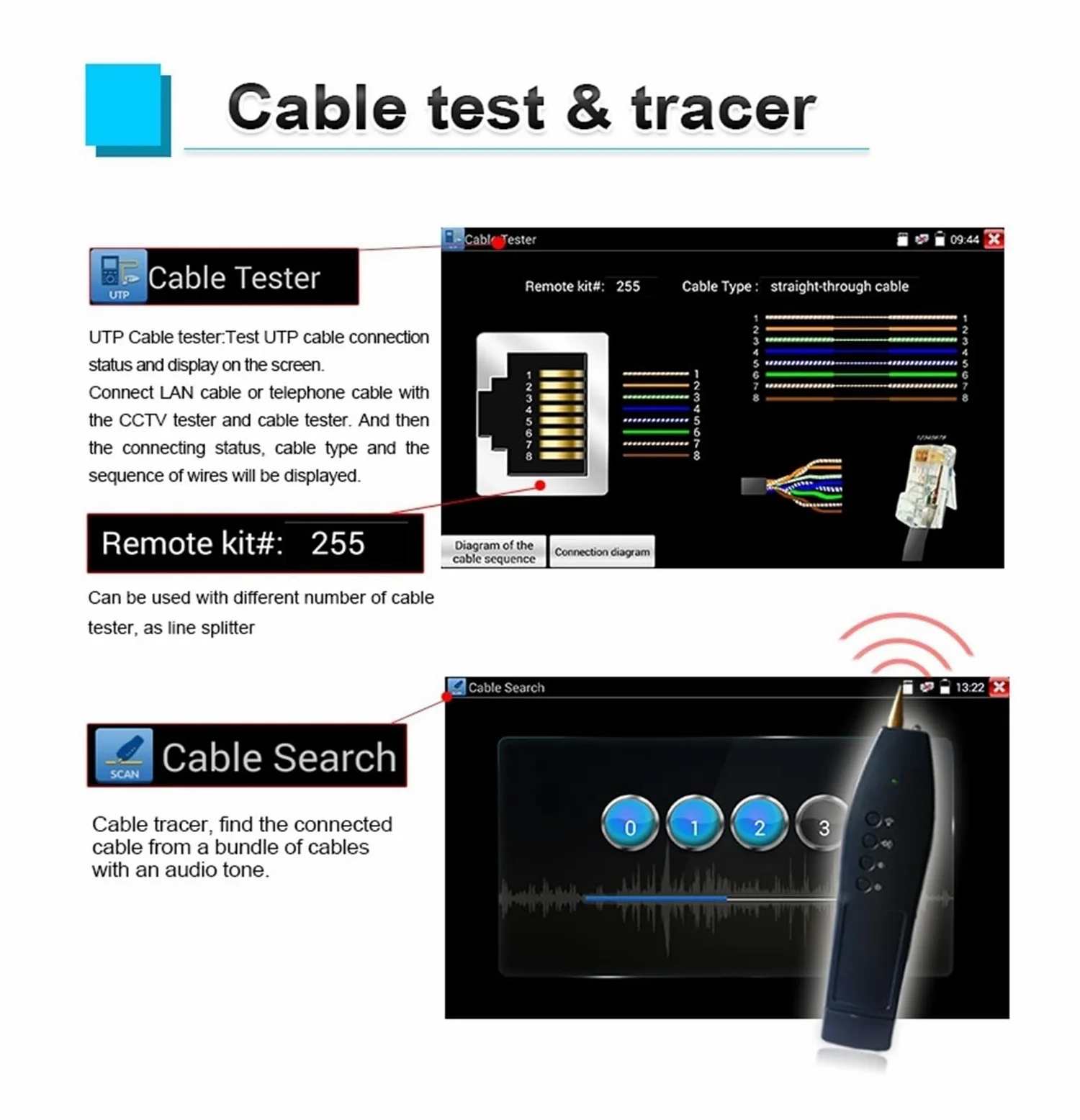 Supporto per tester CCTV per telecamera IP Tester CCTV IPC Da 7" IPC9800 Plus 8MP AHD CVI TVI CVBS SDI Test Telecamera IP Tester For Cavi UTP VGA Alimentazione In Ingresso CCTV Test(IPC 9800ADH Plus)