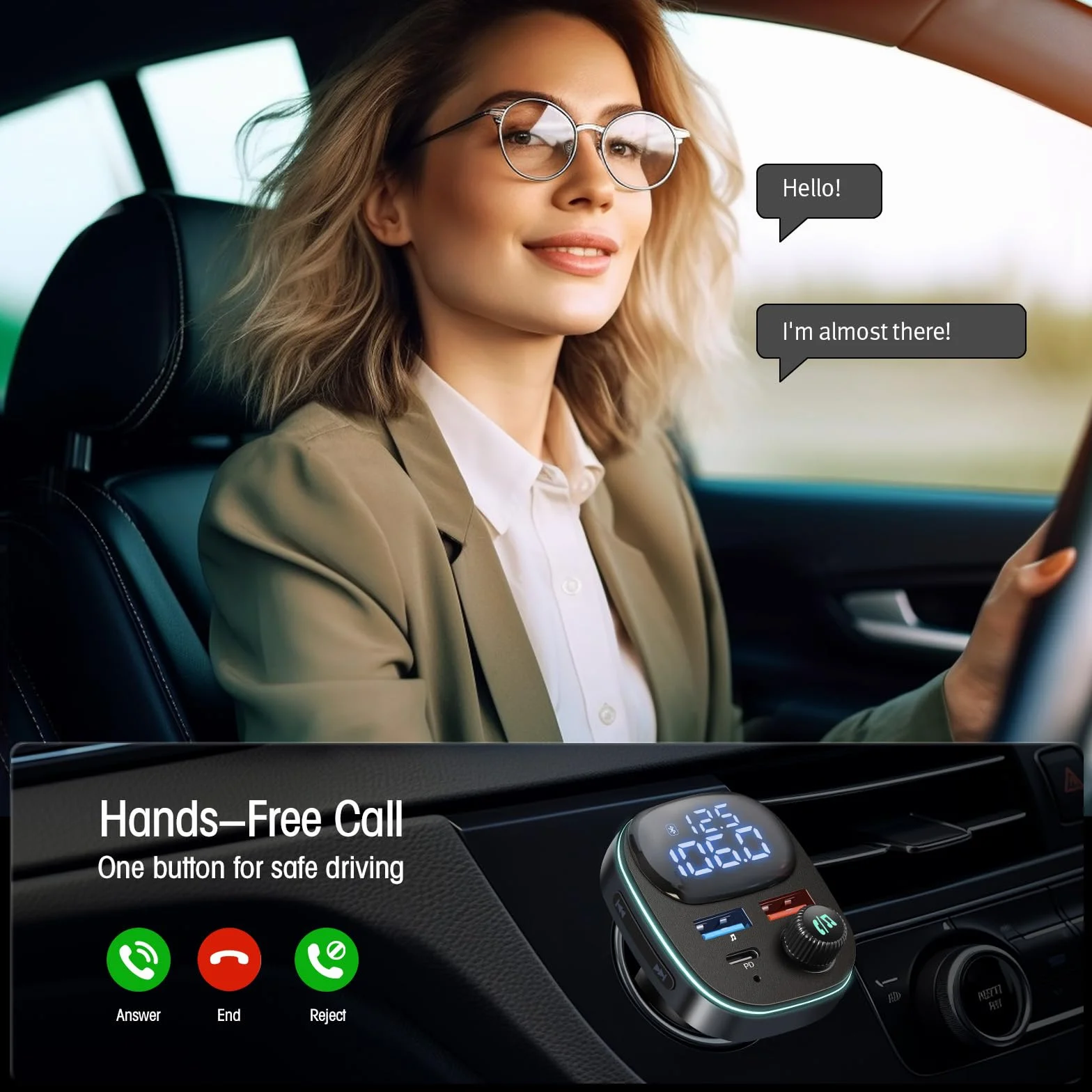 Hoppac Trasmettitore Bluetooth 5.3 Per Auto, PD 30W & QC 3.0 Adattatore Bluetooth Auto Per La Ricarica Rapida, Display LED,Per Ascoltare Musica e Telefonare in Vivavoce