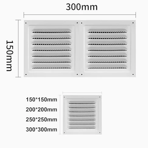 Griglia di ventilazione in acciaio inox, regolabile, per sistemi HVAC, montaggio a soffitto/parete, 250 x 250 mm, con schermo ct