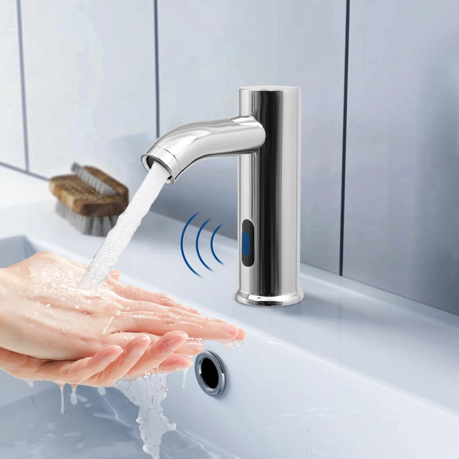 Rubinetto automatico lavabo senza contatto sensore argento tubi lunghi copertura decorativa