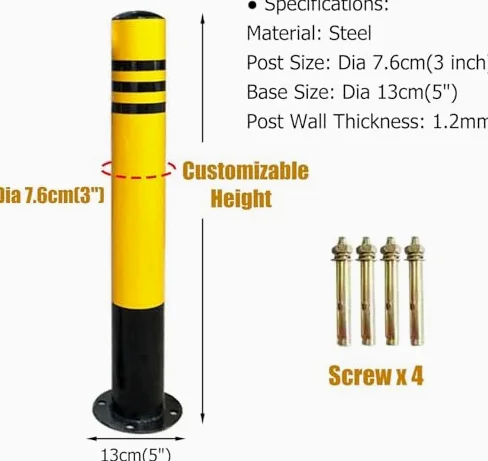 Generico Confezione da 4 paletti di delimitazione Stradale Riflettenti - Dissuasori in Acciaio Resistenti da 110 cm per prevenire ostruzioni di parcheggi e Passi carrabili - Soluzioni di Sicurezza st