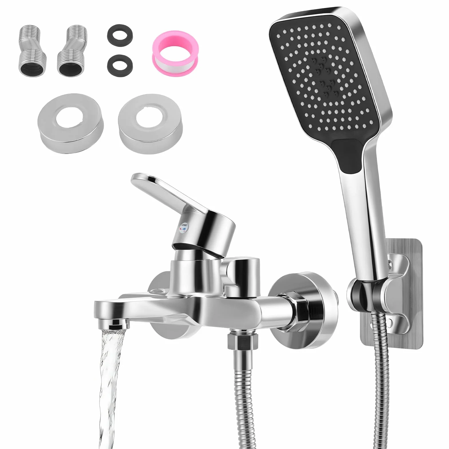Miscelatore in ottone per vasca da bagno con doccetta a mano, rubinetto a cascata parete flessibile 1,5 m