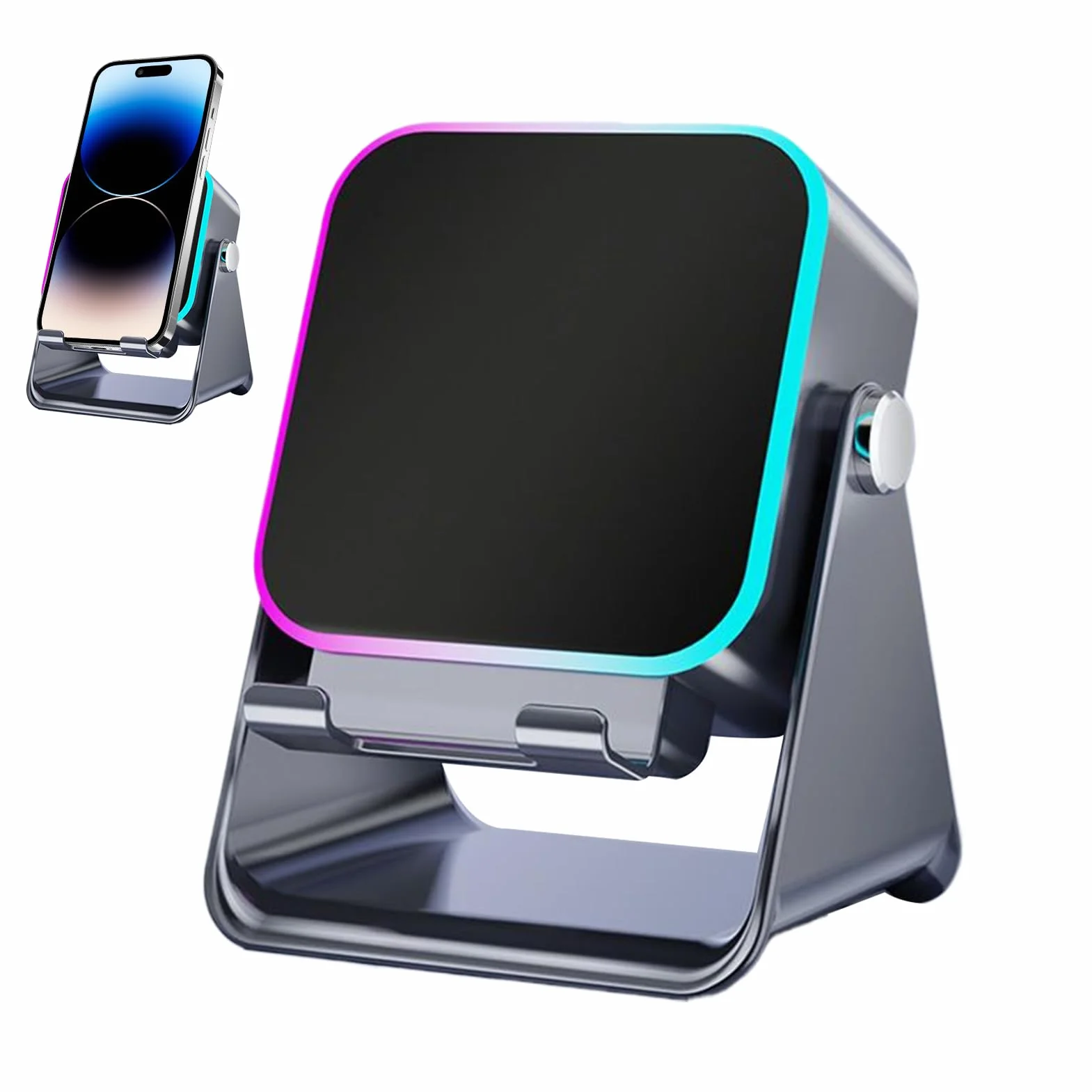 Wireless Induction Speaker, 10 W Folding Phone Holder Audio Smartphone Bracket with Light, Wireless Induction Speaker, Compact Music Player, Multi-Functional Desk Station, Use for HomeTravel