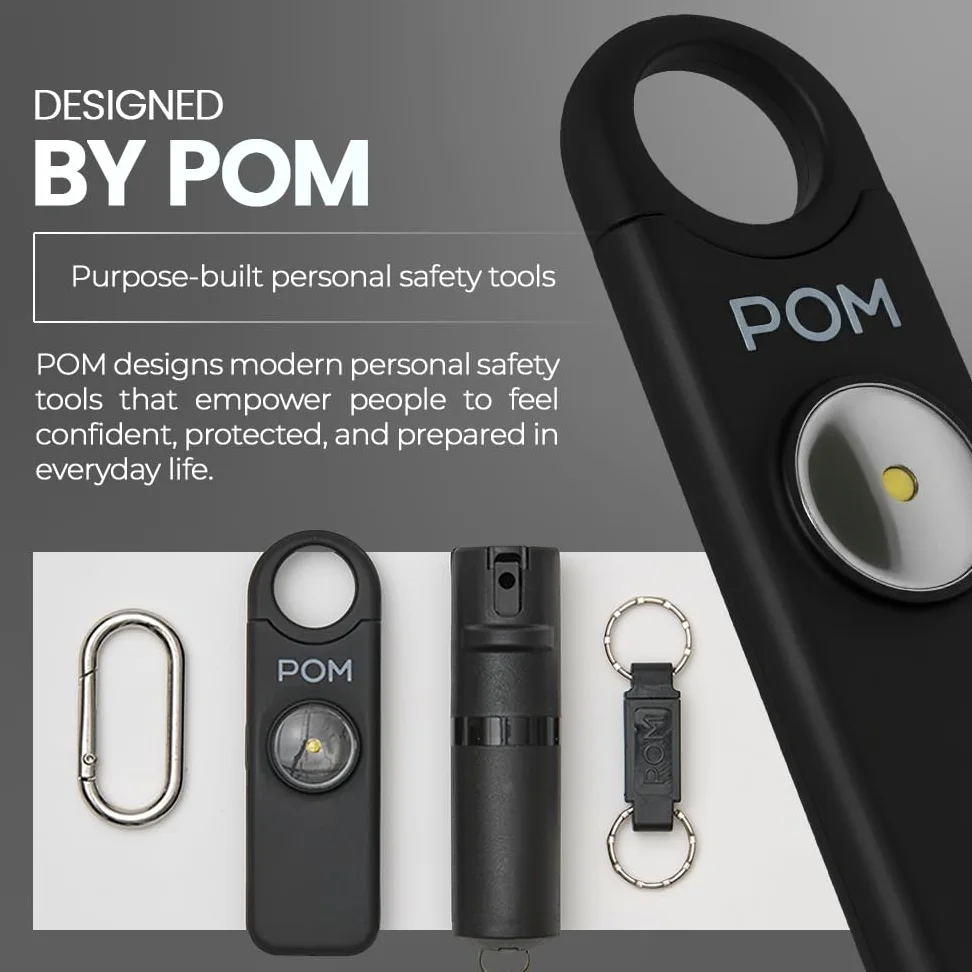 POM Allarme di sicurezza personale da donna, sirena di emergenza forte da 130 dB, ricaricabile con USB-C con torcia LED luminosa, design portatile portachiavi per autodifesa, borsa, zaino e viaggio