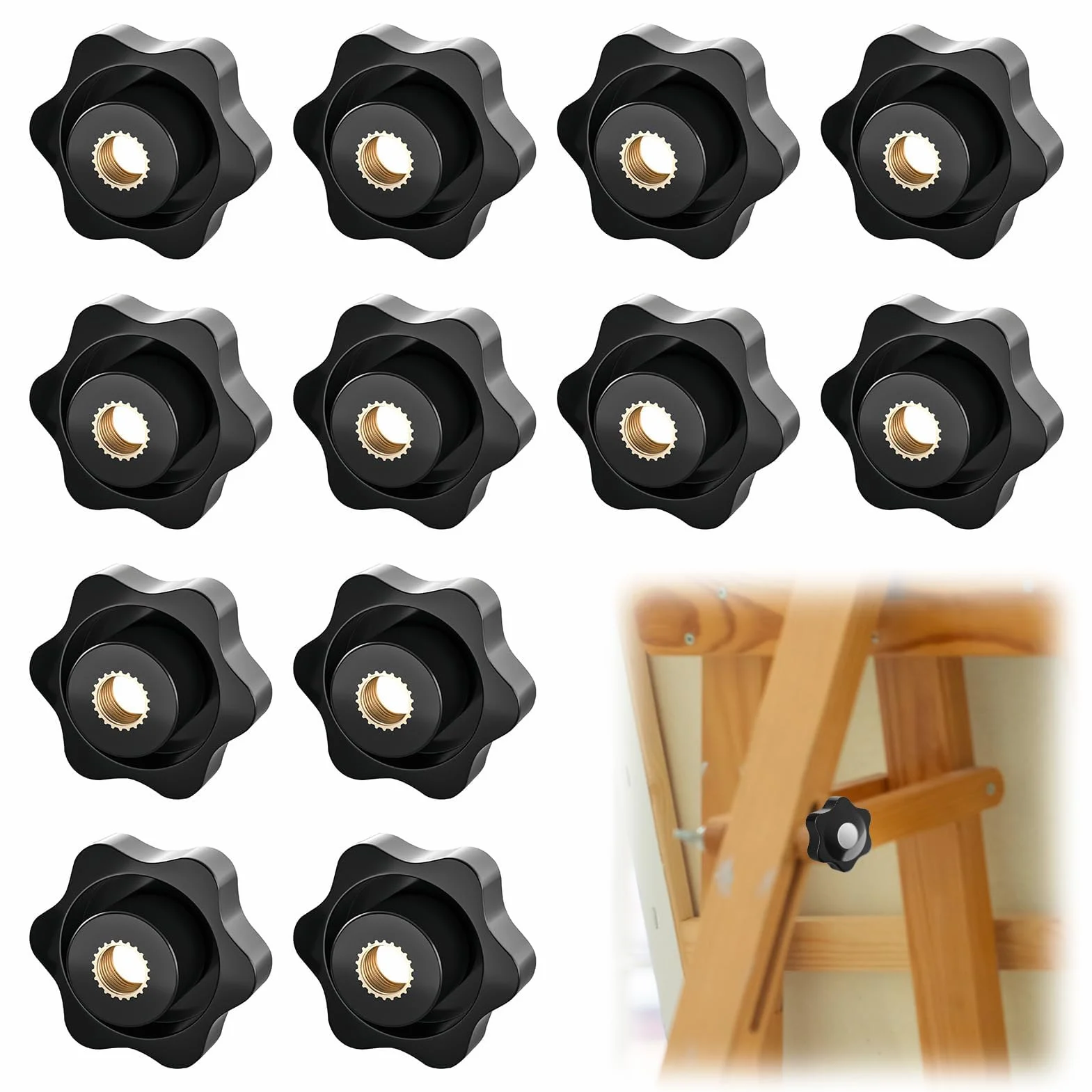 Manopole di serraggio M6 32 mm con dadi zigrinati e viti a stella - 12 Pezzi