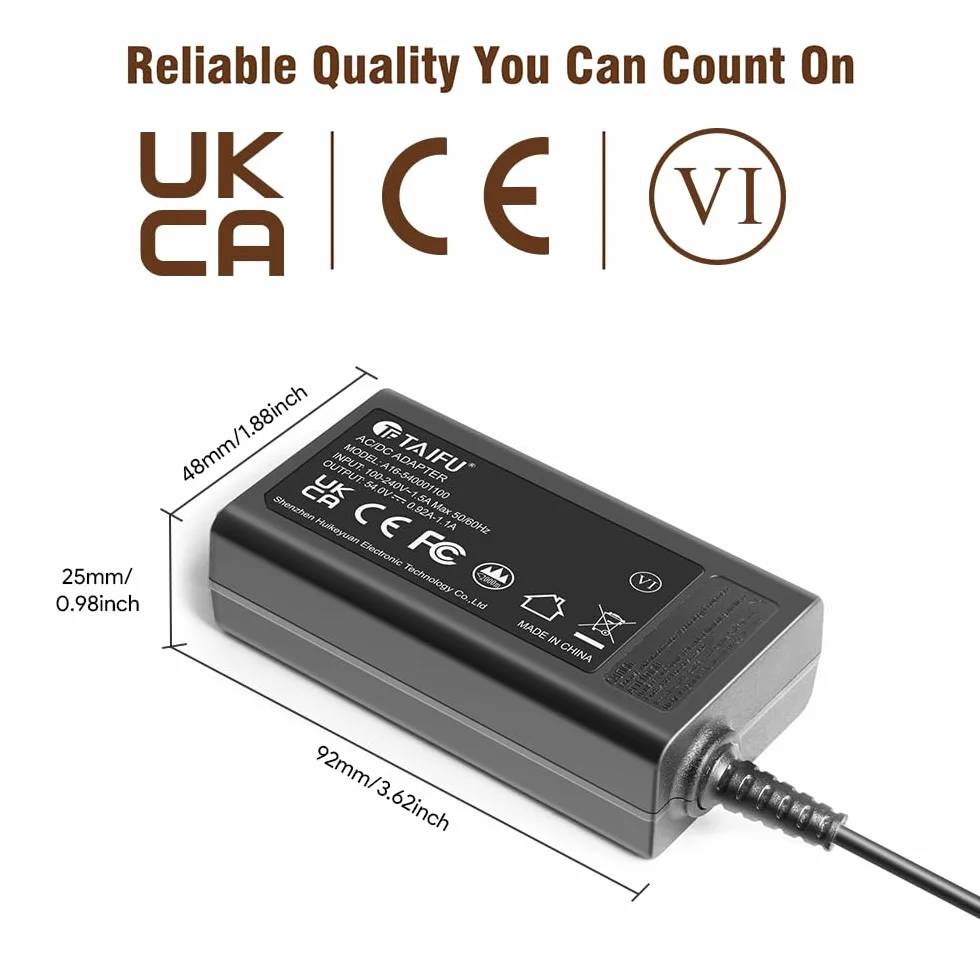 TAIFU 54V 1.1A Alimentatore Caricatore per Ubiquiti PoE Switch PoE Ubiquiti Ultra 60W UniFi S witch Lite USW-Lite-8-POE - S witch NY-PW0L2-05401100 Adattatore Caricabatterie Cavo Alimentazione