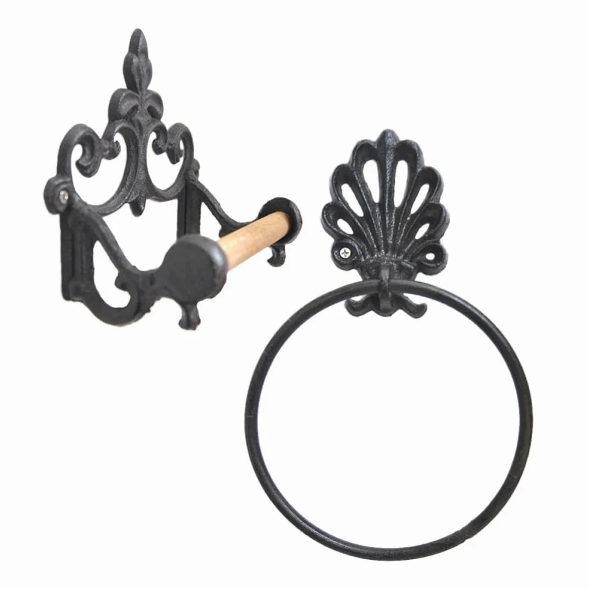 Anello Portasciugamani Rotondo in Ferro Battuto, 2 Pezzi | Stile Retro Semplice ed Elegante, Nero, Accessori di Montaggio Inclusi