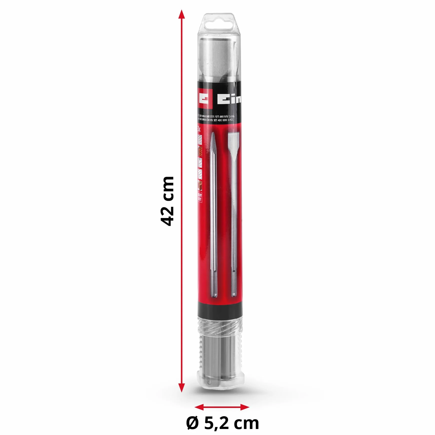 Originale Einhell set di scalpelli SDS Max da 3 pezzi, 400 mm (scalpello a punta, scalpello piatto da 25 mm, scalpello a vanga da 40 mm, acciaio 40 Cr, per lavori di demolizione e ristrutturazione)