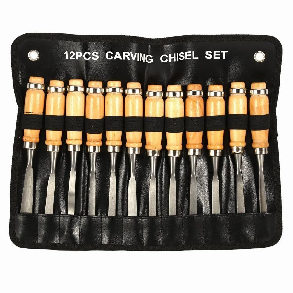 topolenashop SET 12 PZ SGORBIE PER INTAGLIO SCALPELLI SCALPELLINI UTENSILI LEGNO Art.01020