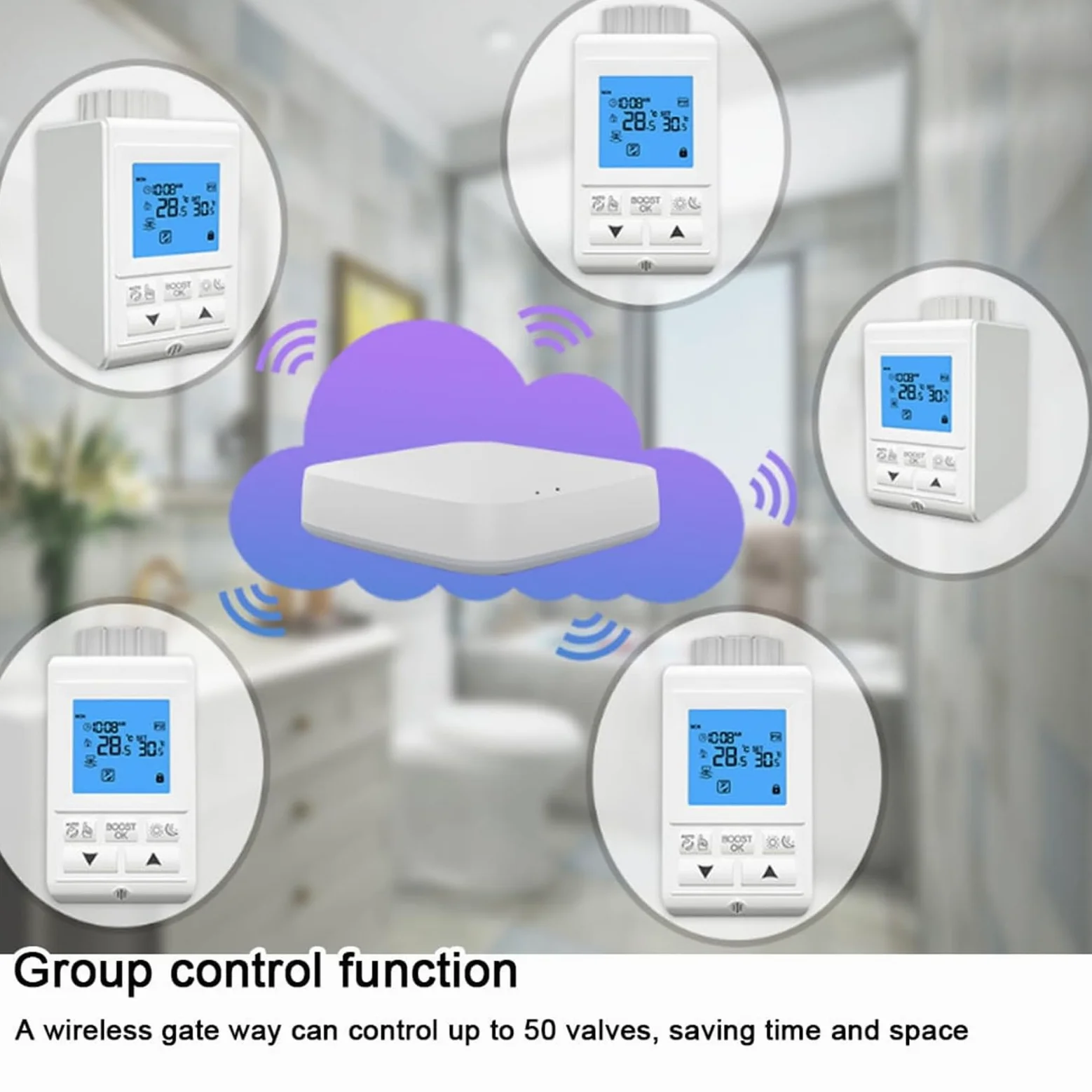 Valvola termostatica intelligente per radiatore, valvola termostatica programmabile, controllo vocale e funzione di controllo APP, controller digitale intelligente per il riscaldamento centra