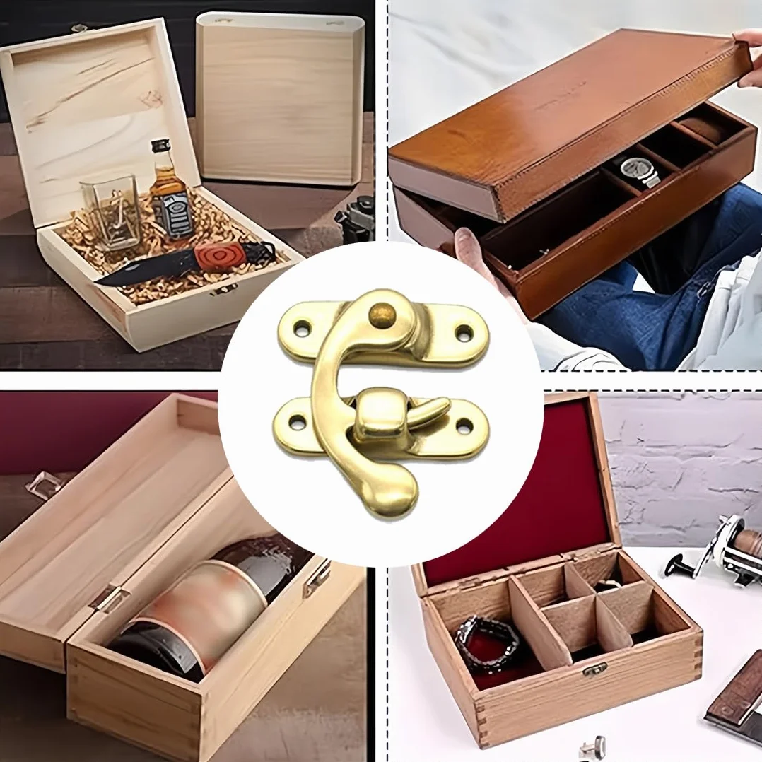Antico Hasp Gancio 8 Pezzi Bronzo Legno Scatola Portagioie