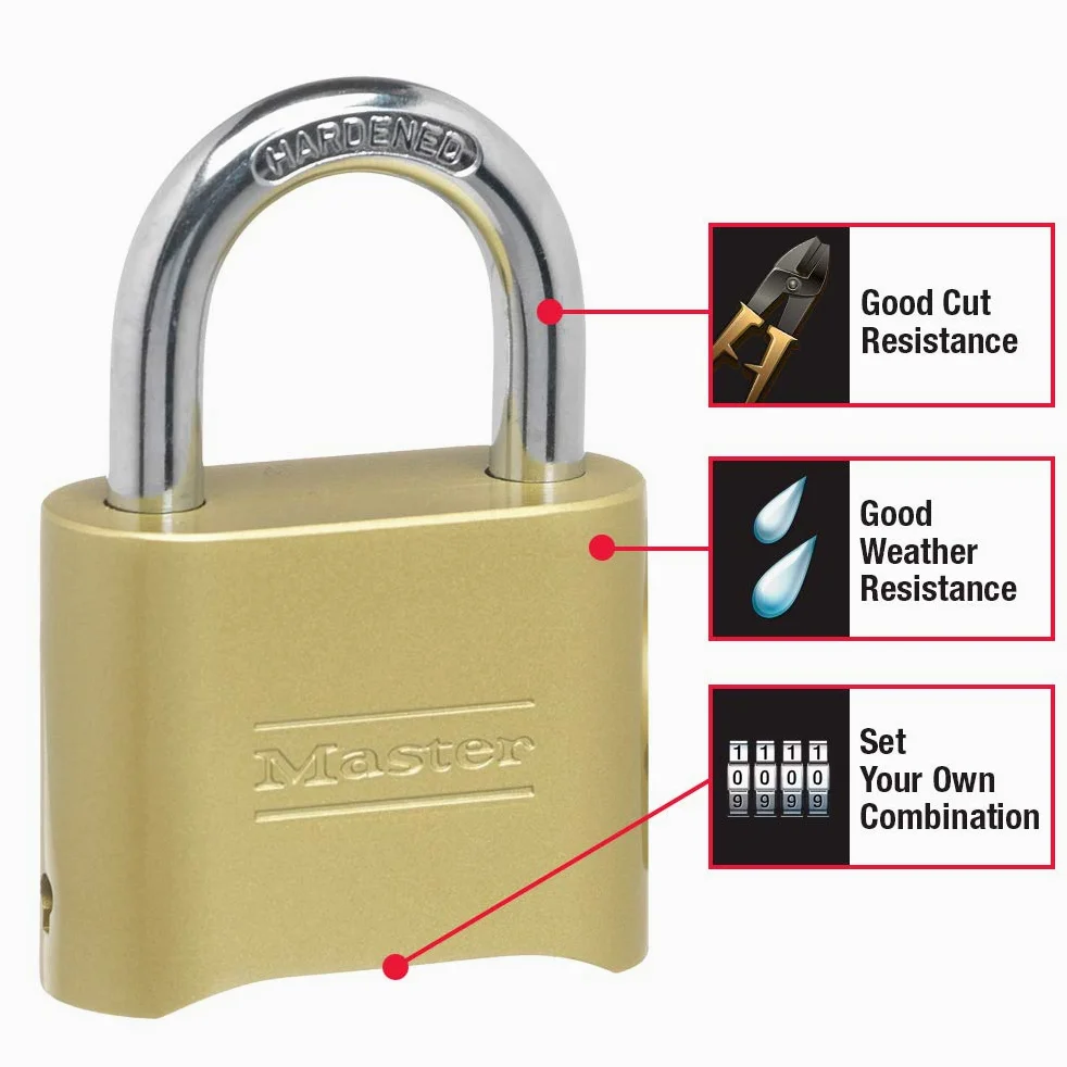 Master Lock Lucchetti a combinazione 175EC4, 4 pezzi, oro, confezione da 4