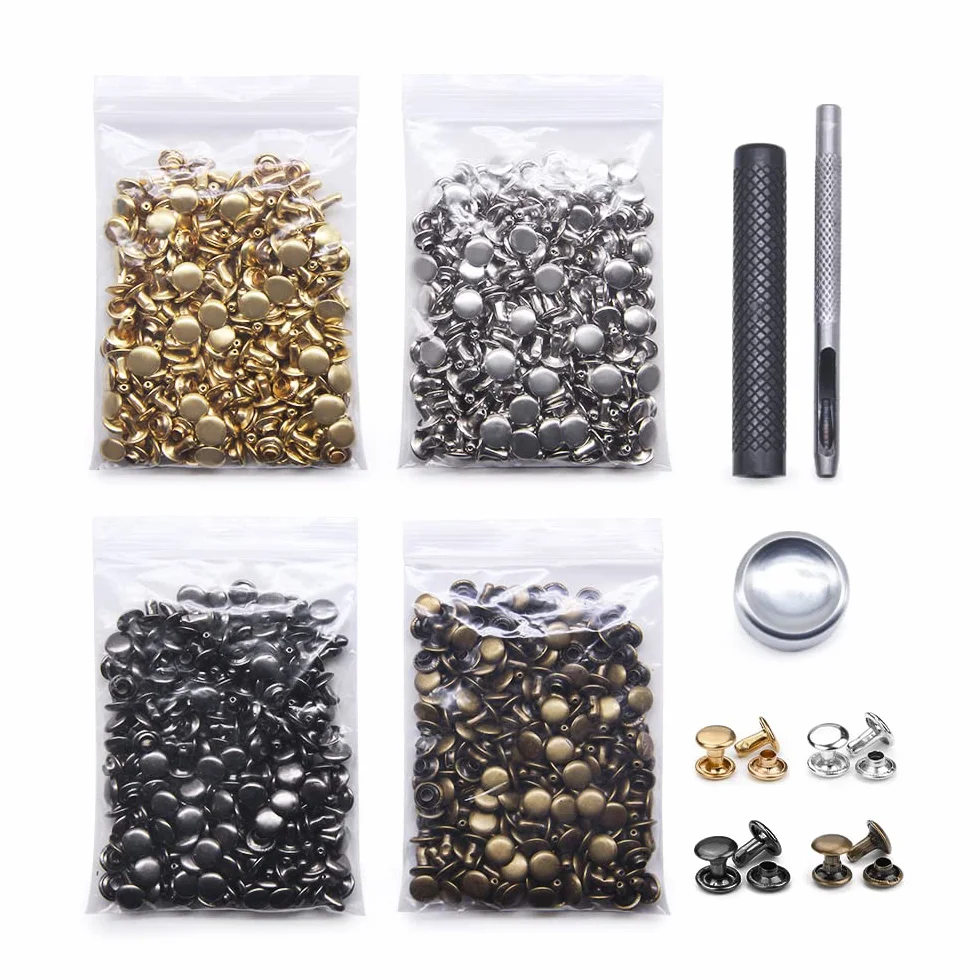 400pcs Rivetti in Pelle a Doppia Testa in Metallo 5x7mm per Riparazioni Scarpe Cinture Fai da Te
