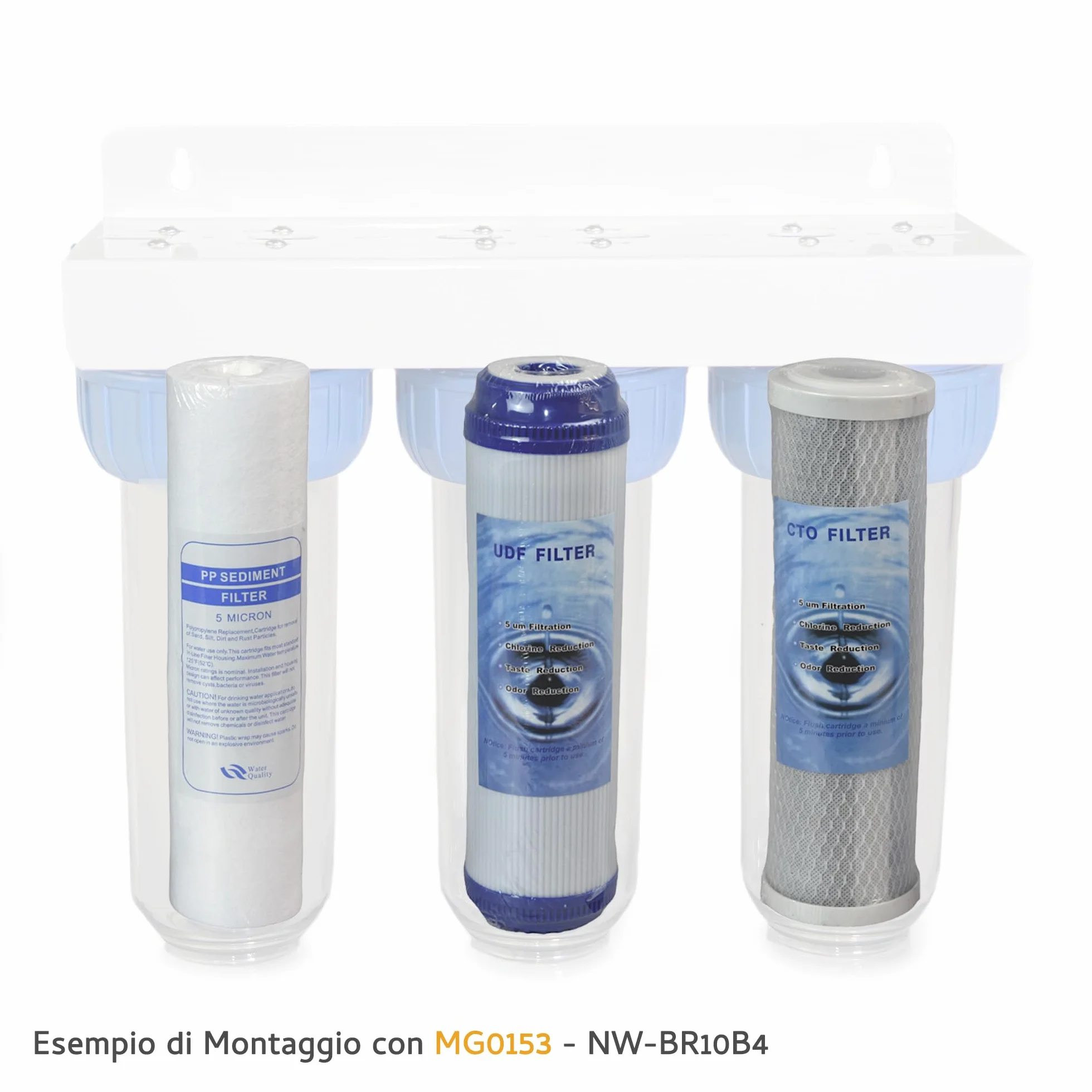 Filtro Acqua Potabile 2X KIT TRE CARTUCCE (6 PEZZI) FILTRO SISTEMA FILTRAZIONE ACQUA SEDIMENTI + CARBONI ATTIVI 10" 5 μm PER DEPURATORE SOTTO LAVELLO