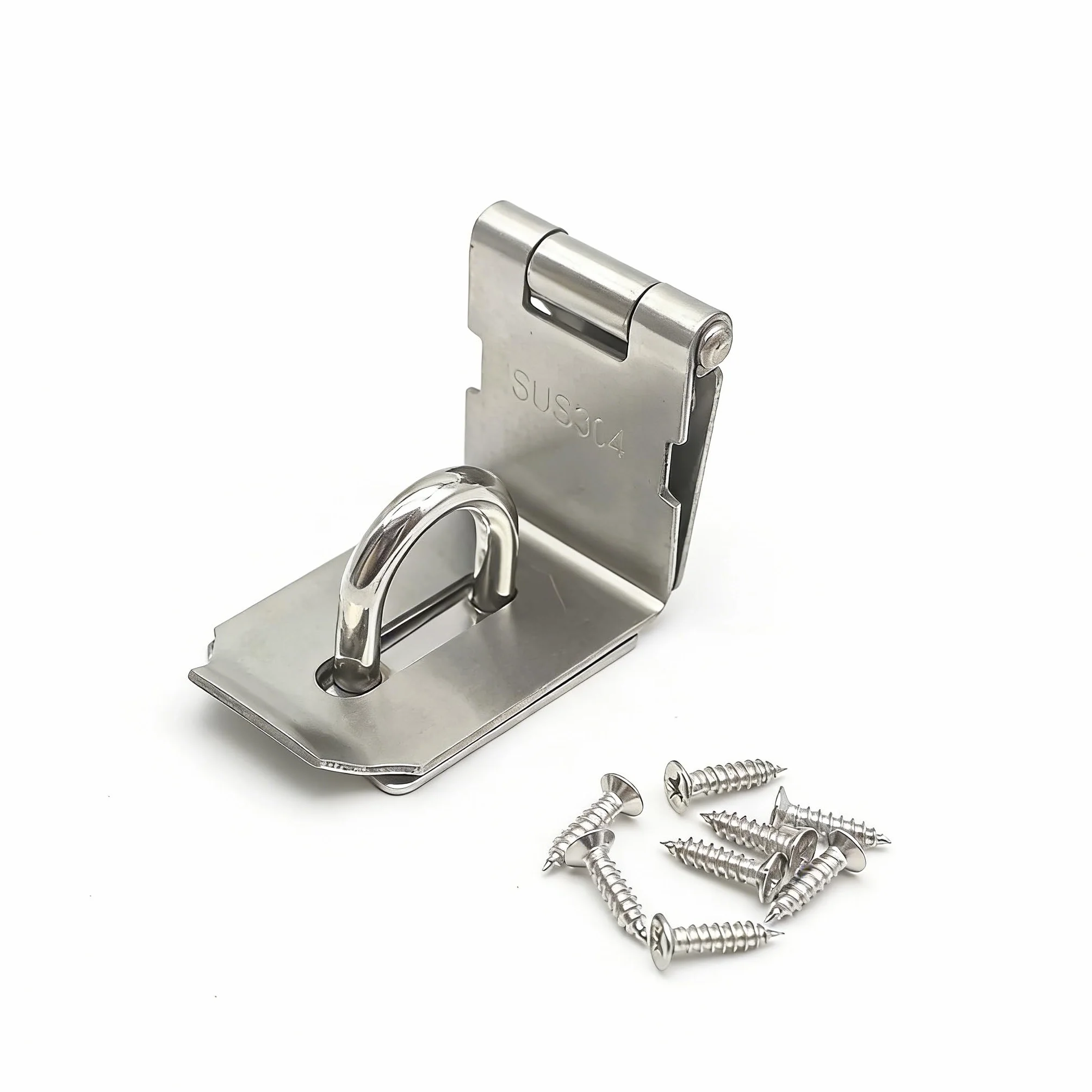 Scrocco Hasp per Porta a 90 Gradi, Chiusura a Scatto in Acciaio Inox Nichel Satinato per Porte Scorrevoli e Da Fienile
