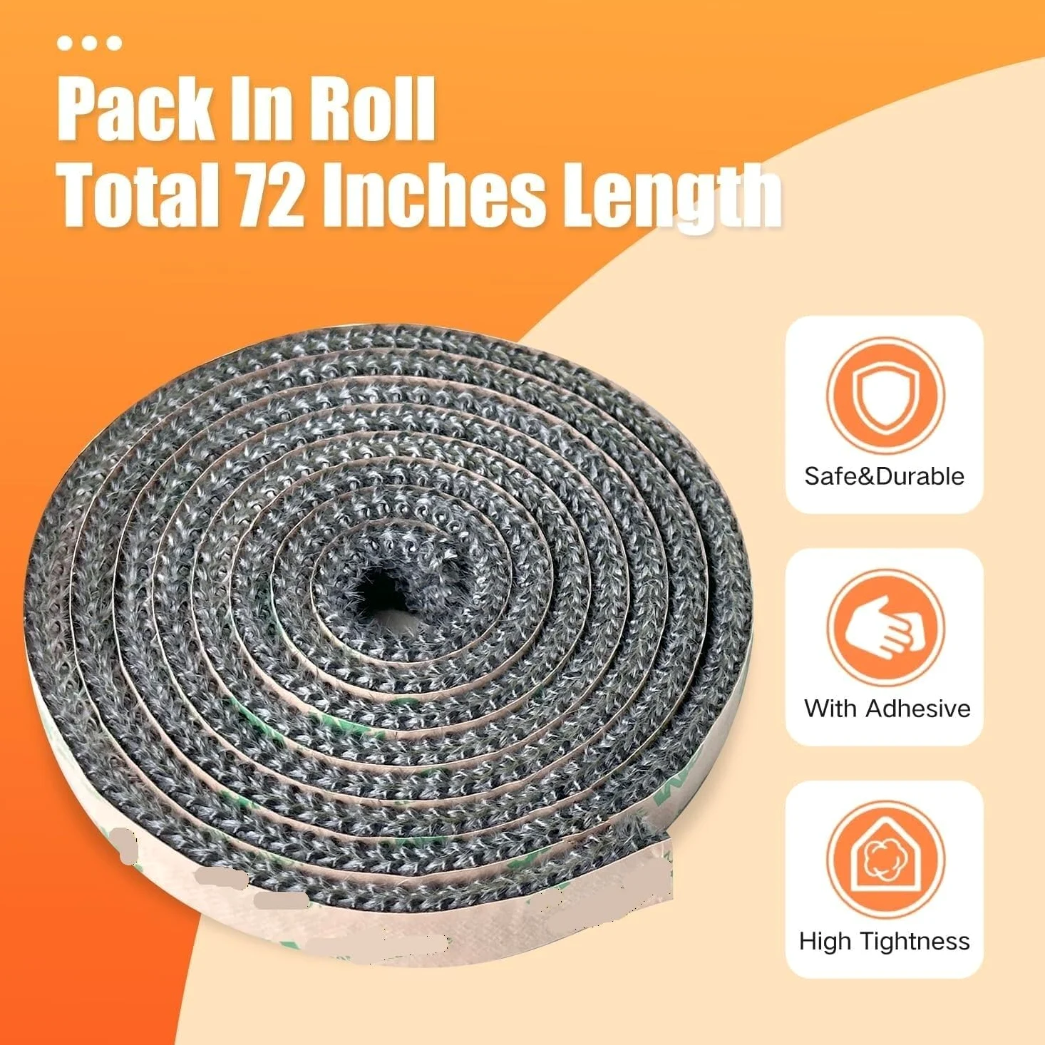 Nastro autoadesivo ad alta temperatura per guarnizioni piatte di stufe a legna e camini, lunghezza 183 cm, in fibra di vetro (5/8inx1/4in)