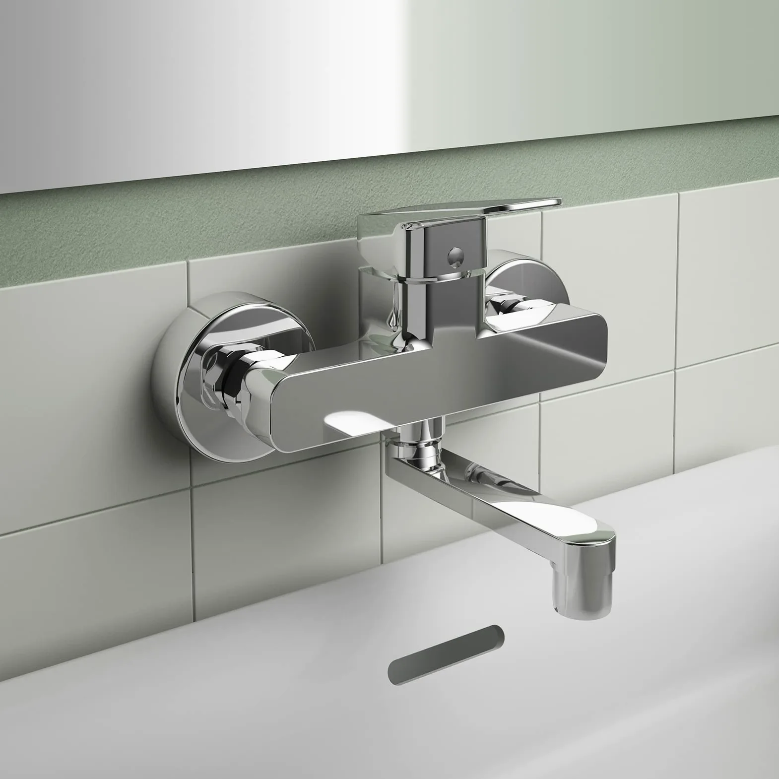 Ideal Standard Ceraplan Miscelatore lavabo a parete, sporgenza 148 mm, rubinetto bagno a risparmio idrico 12 l/min (3 bar), senza piletta di scarico - Cromo (166 x 155 mm)