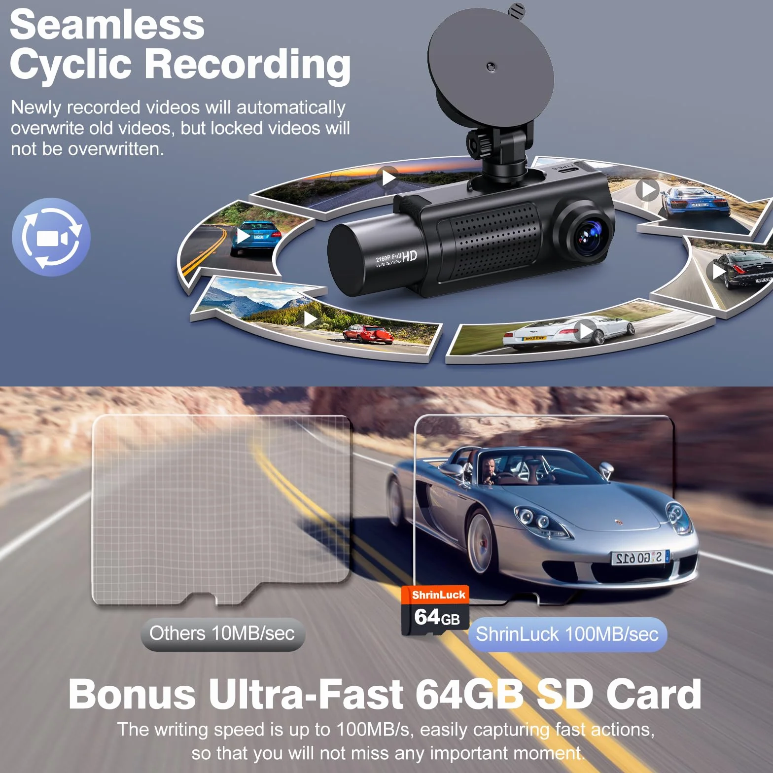X5 4K WiFi 3-Canali Dash Cam Auto, 2160P+1080P+1080P FHD Tripla Dashcam Auto, Telecamera Auto 360° su tutti i lati, Scheda SD 64G Gratuita,G-Sensor,WDR,Visione Notturna,Monitor di Parcheggio