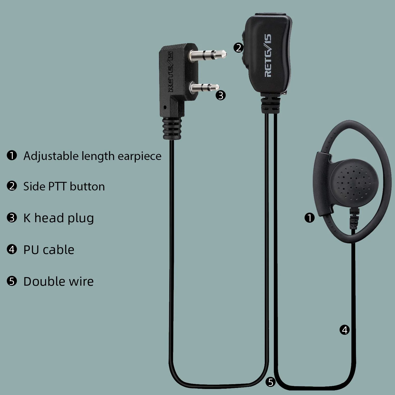 Retevis EEK012 Auricolare Regolabile a Tipo-D con Microfono PTT Compatibile con Kenwood Radio Bidirezionale BAOFENG UV5R 888S RT24 RT27 RT622 RT668 Walkie Talkie Headset Auricolare(1 Pz)
