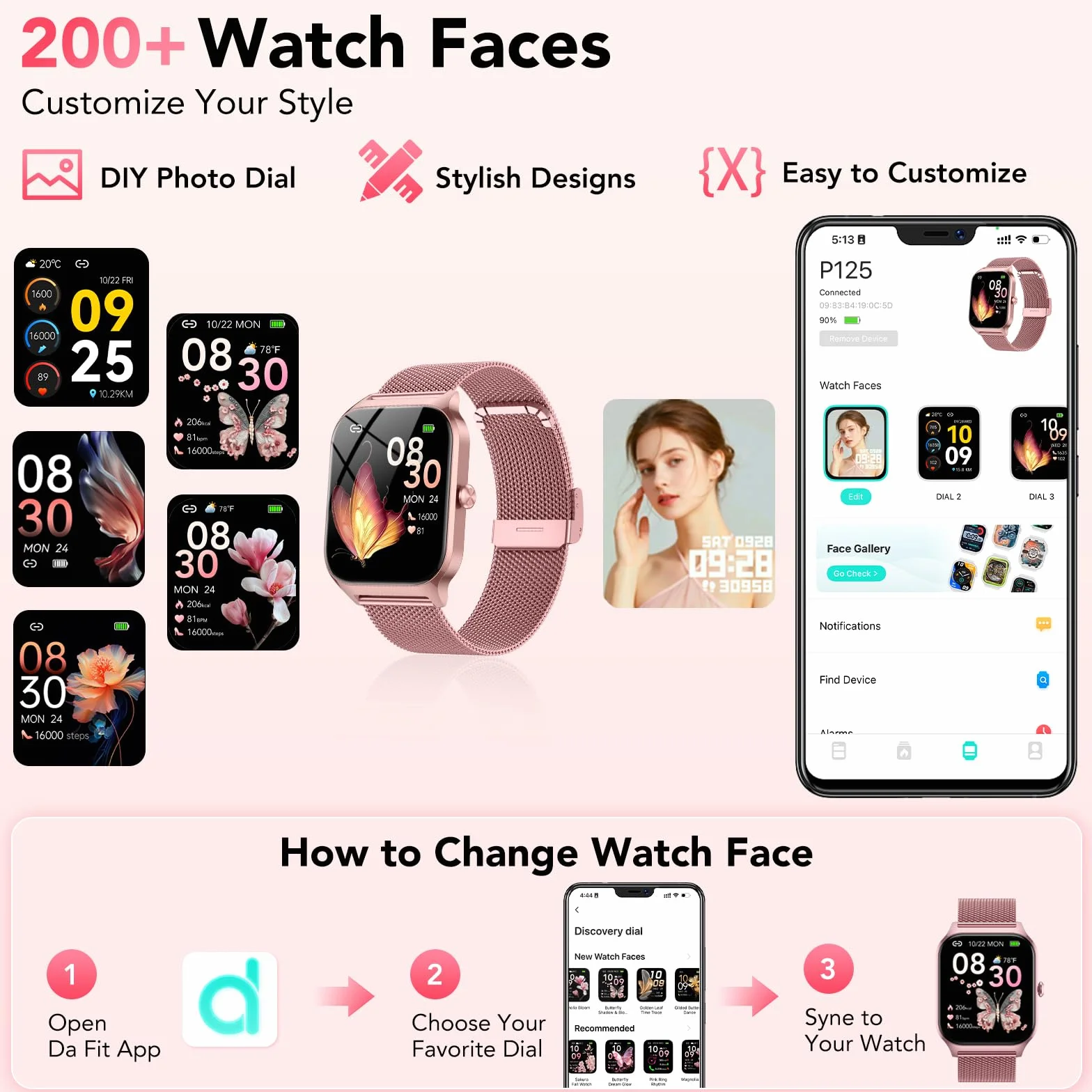 CASCHO Smartwatch Donna,1.85" HD Orologio Smartwatch con Chiamate Bluetooth e Assistente Vocale AI,120+ Sportive con Contapassi/Sonno/Cardiofrequenzimetro, Smart Watch per iOS Android, 2 Cinturini