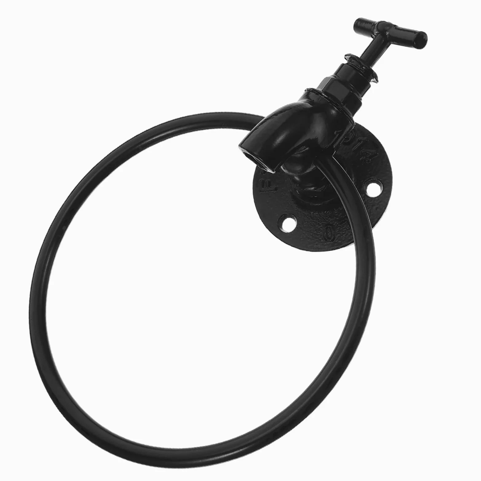 Porta Asciugamani ad Anello Rubinetto Nero in Ferro da Parete | Bagno e Casa, Forma Rotonda, Stile Vintage Rustico Elegante Moderno Artistico, Montaggio Semplice