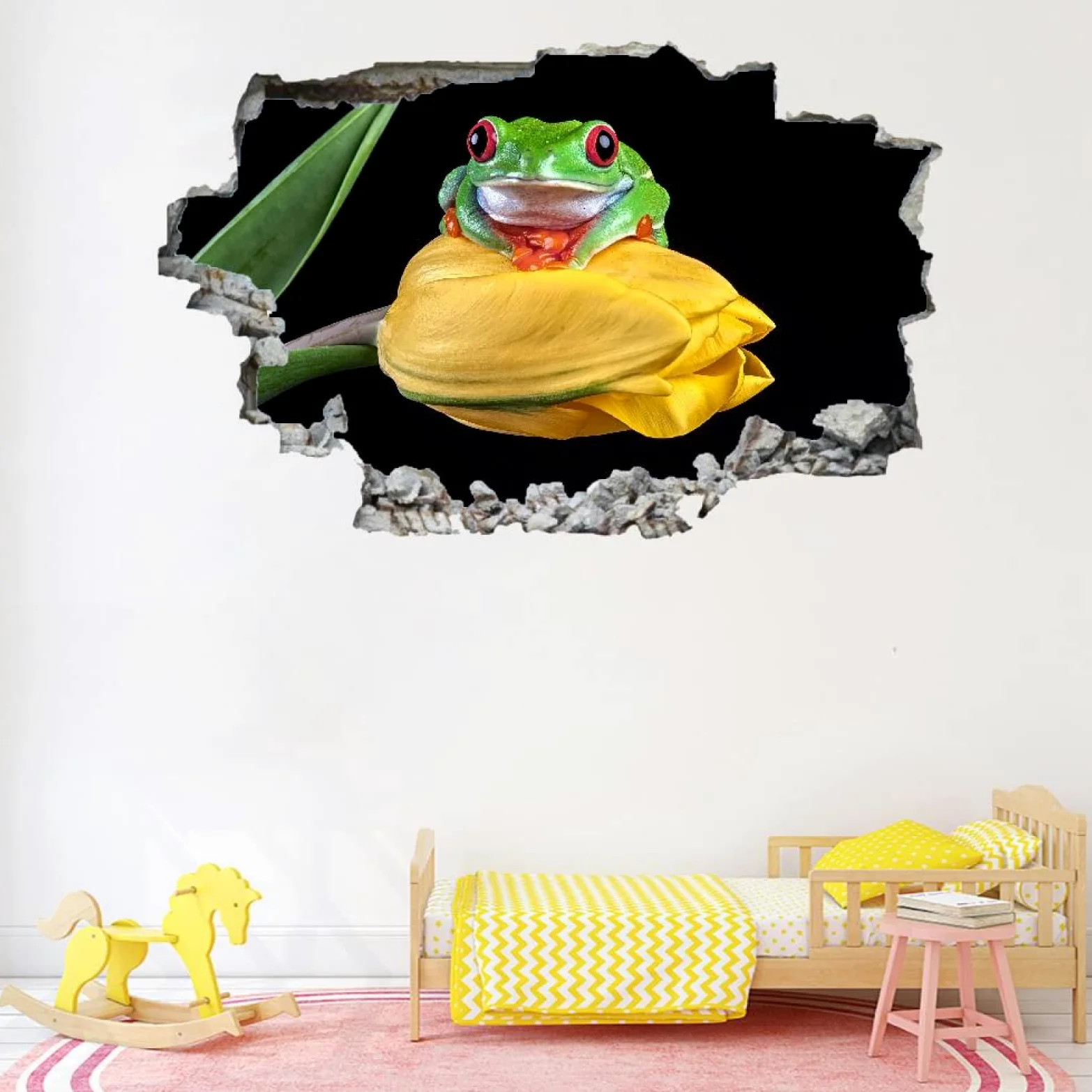 Rana Adesivo Da Parete 3D Rimovibile Fiore Decorazione Da Parete, Pavimento, Soffitto, Decalcomania Fracassata, Decorazione Artistica Pianta Per Soggiorno, Murale 80x120cm