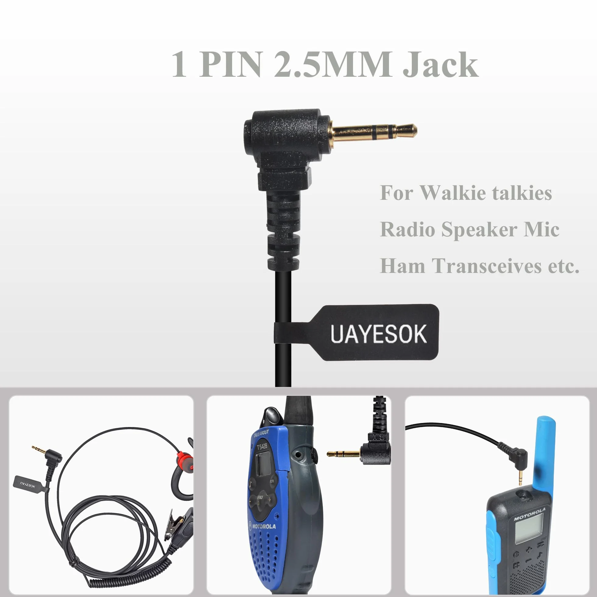 UAYESOK Auricolare radio per walkie talkie, a forma di G, con gancio morbido di sicurezza, con microfono PTT, per Motorola TLKR-T60 T61 T62 T80 T81 T82 T-92 H2O T80 Extreme T82 Extreme (confezione da