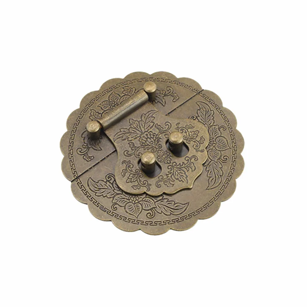 Ottone Antico 9 cm Rotondo Goffratura Hasp Fibbia Serratura Armadio Box Mobili Hardware Bronzo Antico